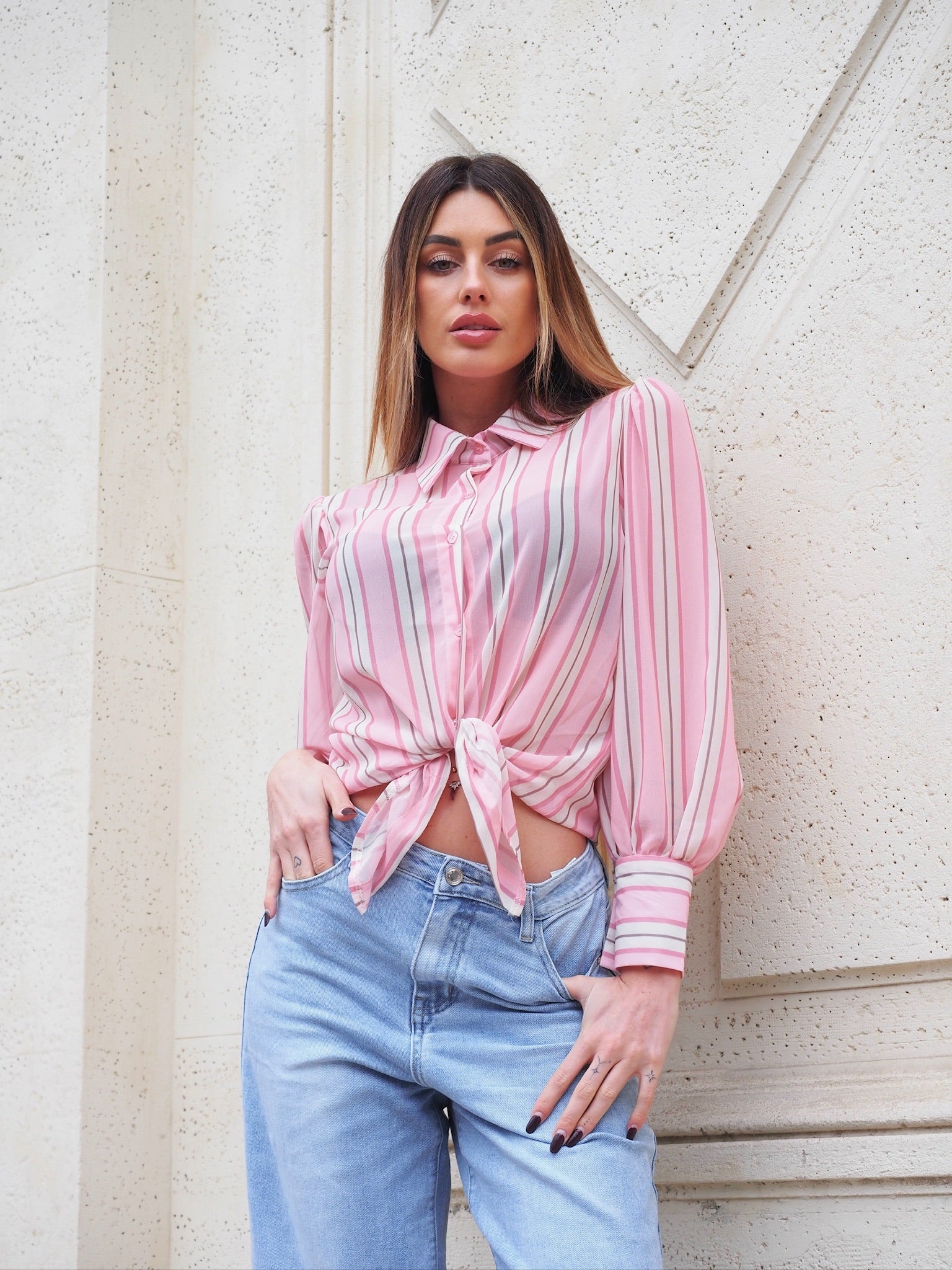 Camicia a righe rosa - R.a. Boutique 