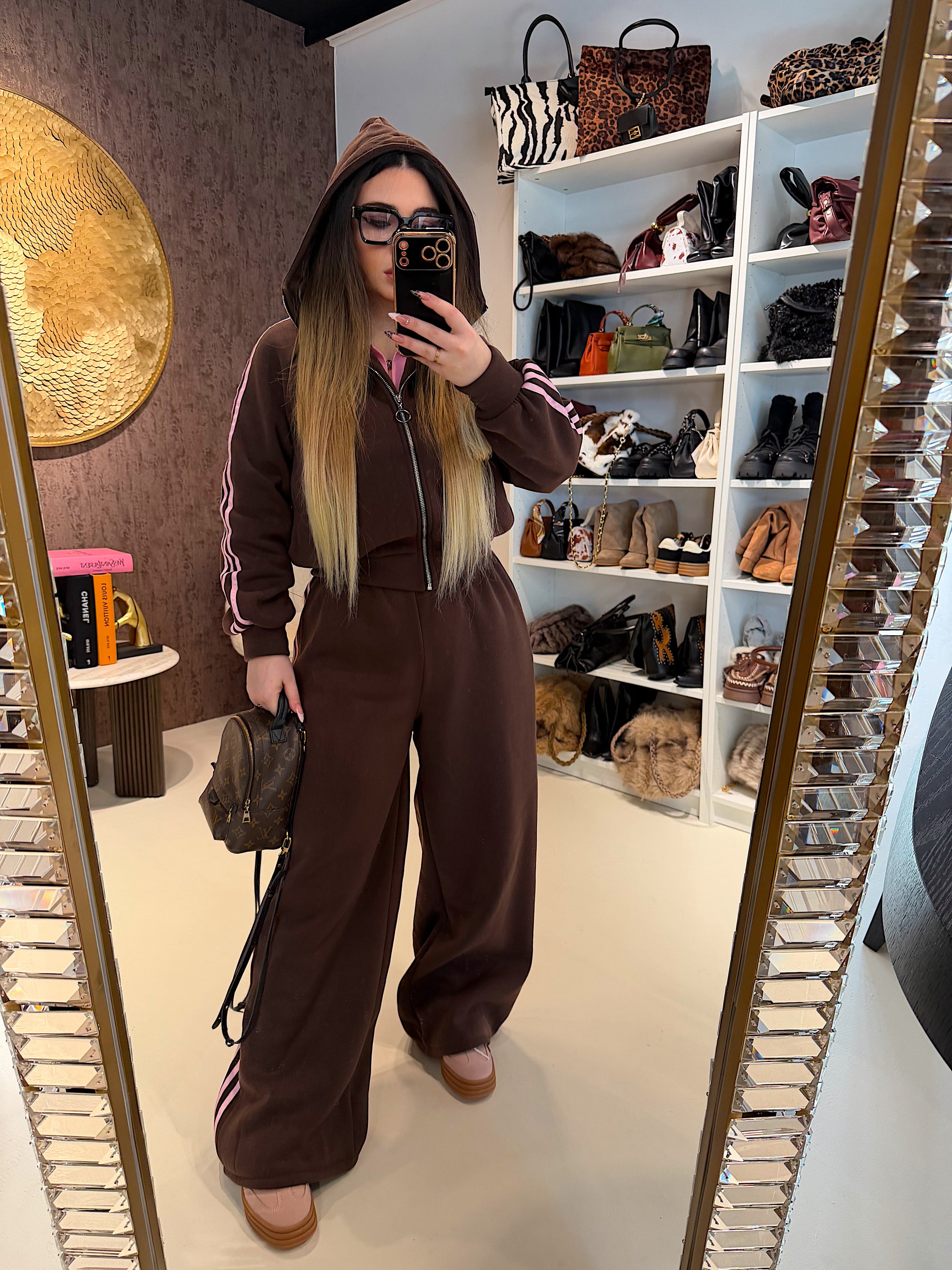 Completo tuta marrone righe rosa - R.a. Boutique