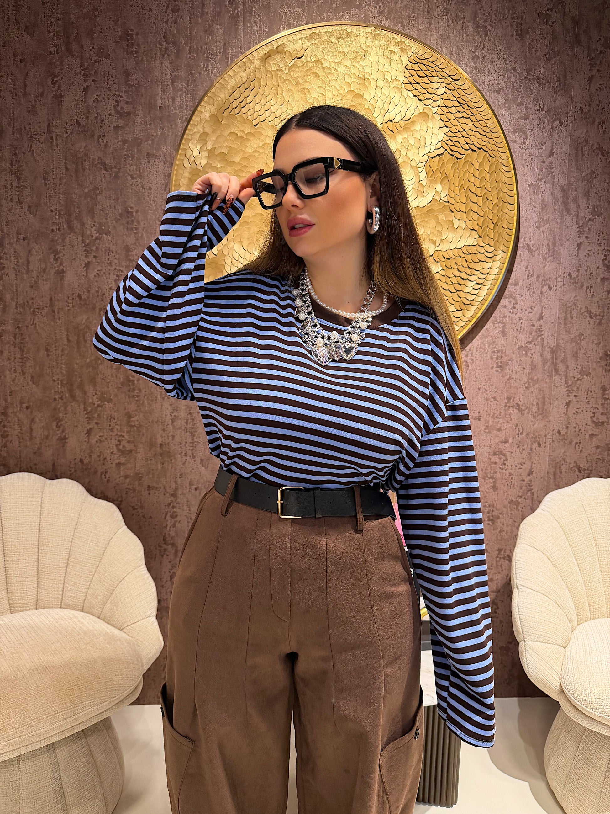 Maglia a righe manica ampia - R.a. Boutique