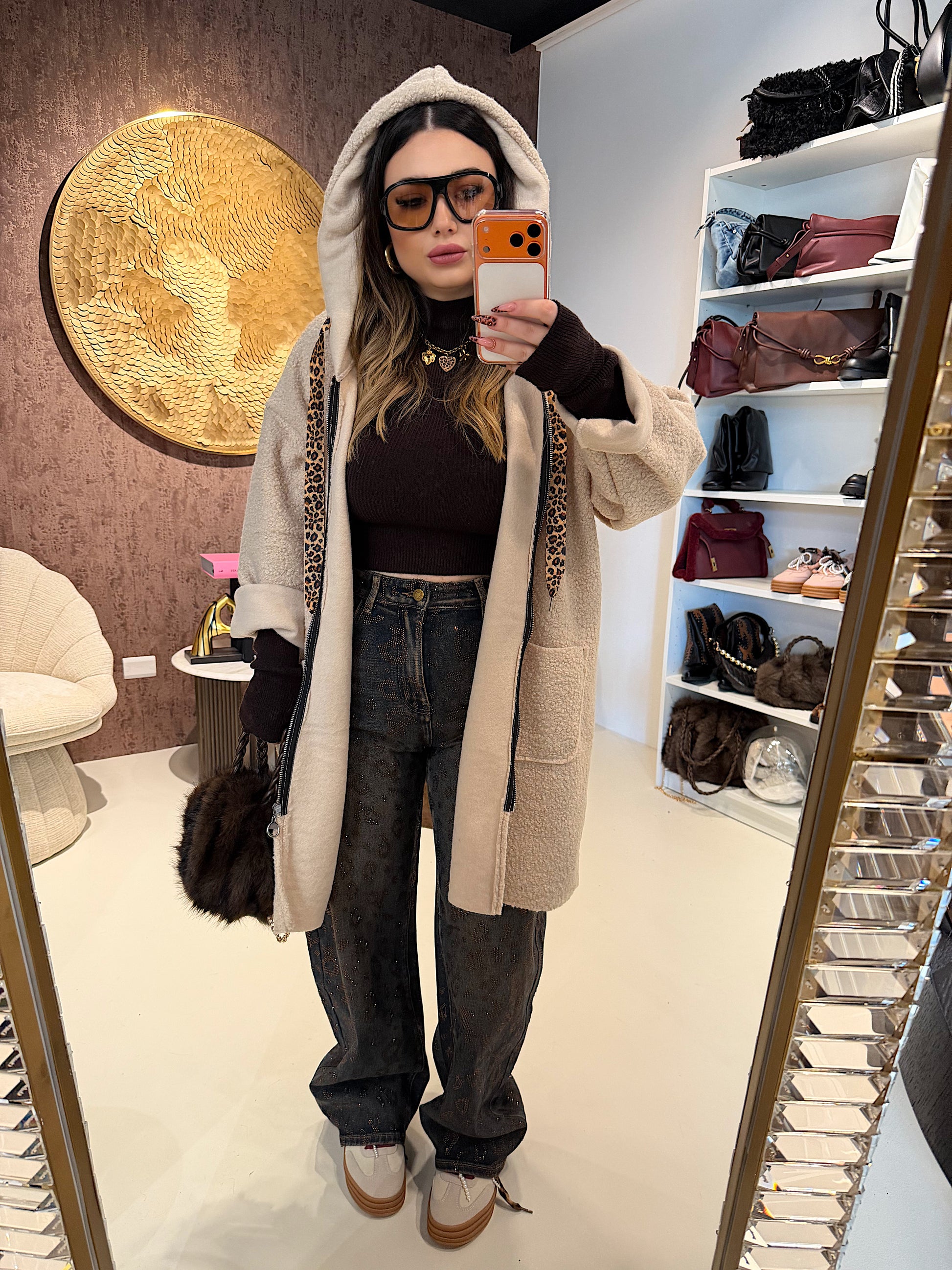 Cardigan Morbido con Cappuccio e laccio Animalier - R.a. Boutique