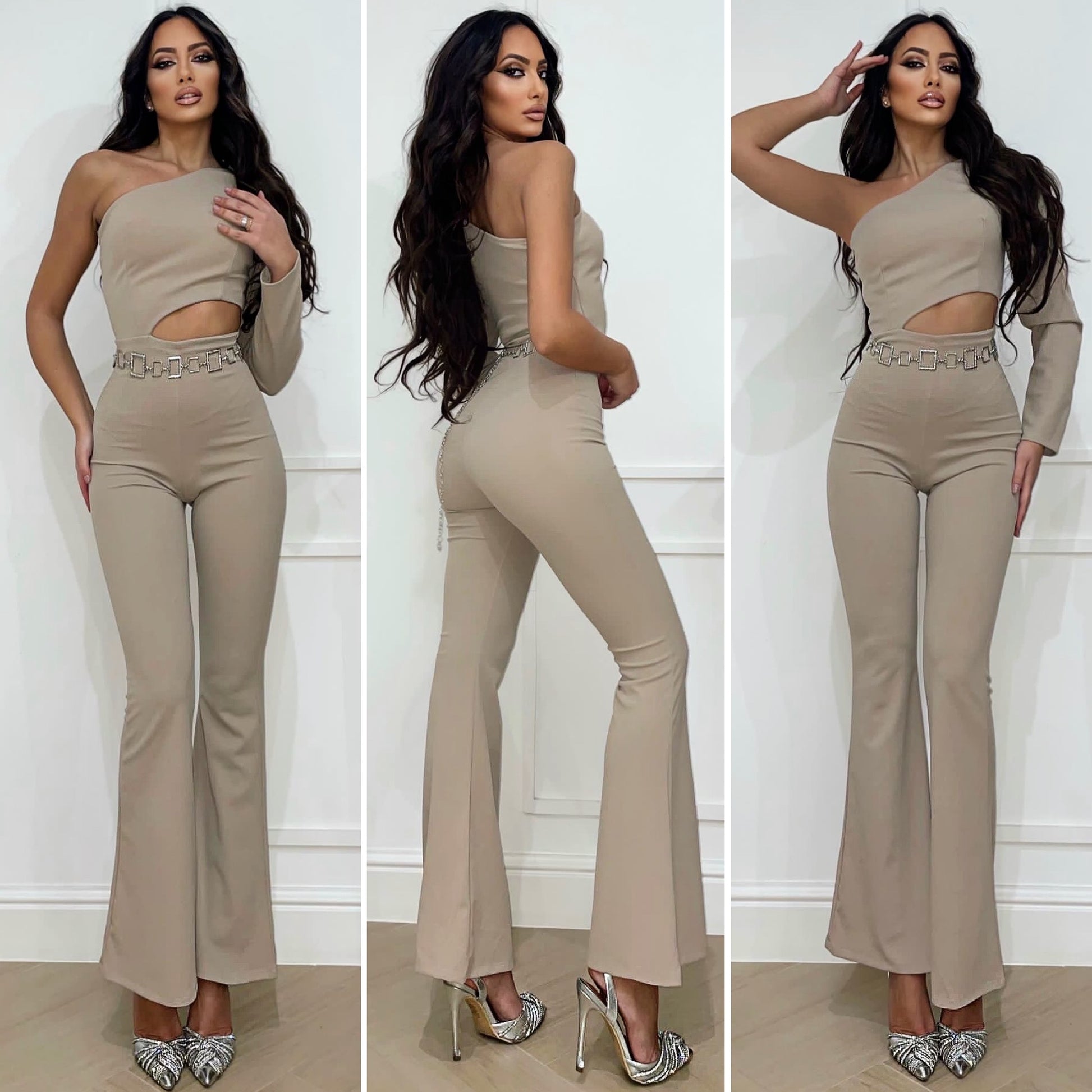 Tuta monospalla beige con oblò - R.a. Boutique 