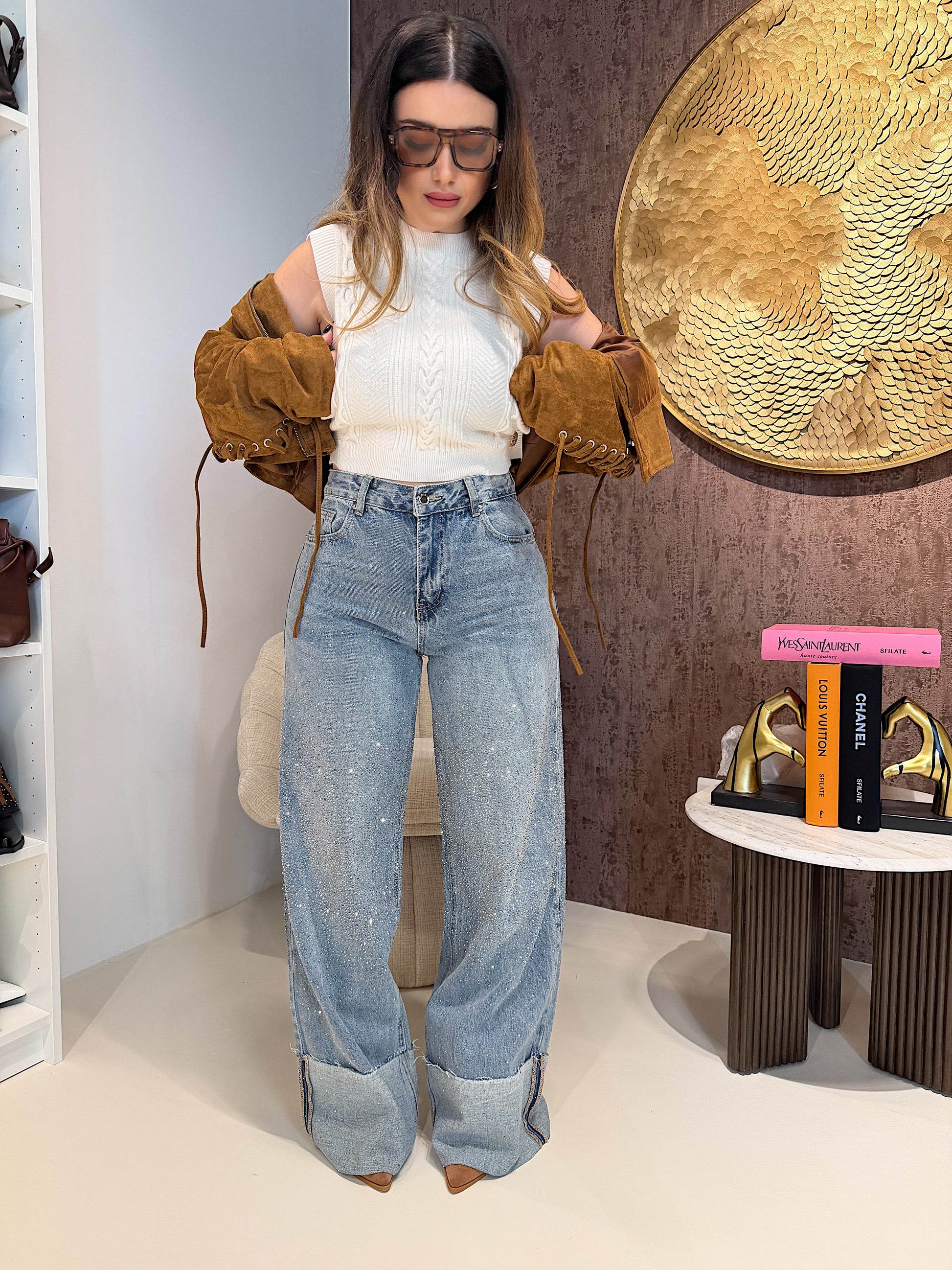 Smanicato crop a trecce con bottoni oro - R.a. Boutique