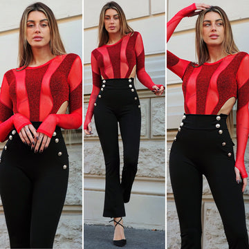 Body con trasparenza e glitter rosso - R.a. Boutique 