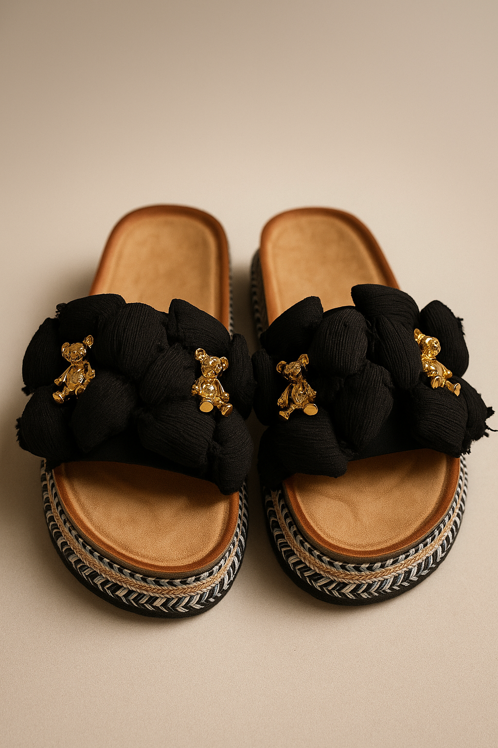 Ciabatte con fiore e orsetti oro - R.a. Boutique