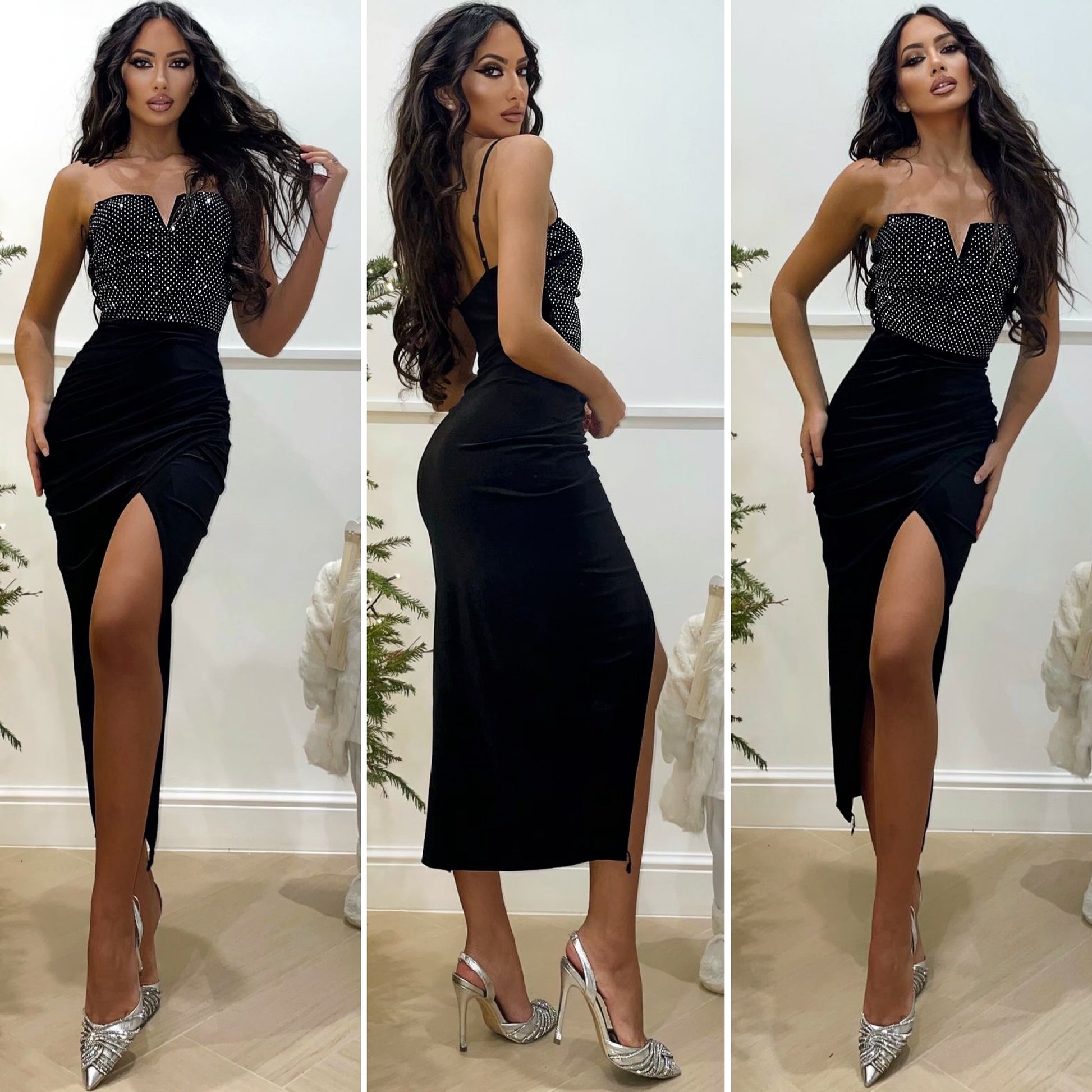 Abito midi in velluto corpino in strass - R.a. Boutique 