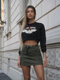 Felpa crop nera aquila - R.a. Boutique 