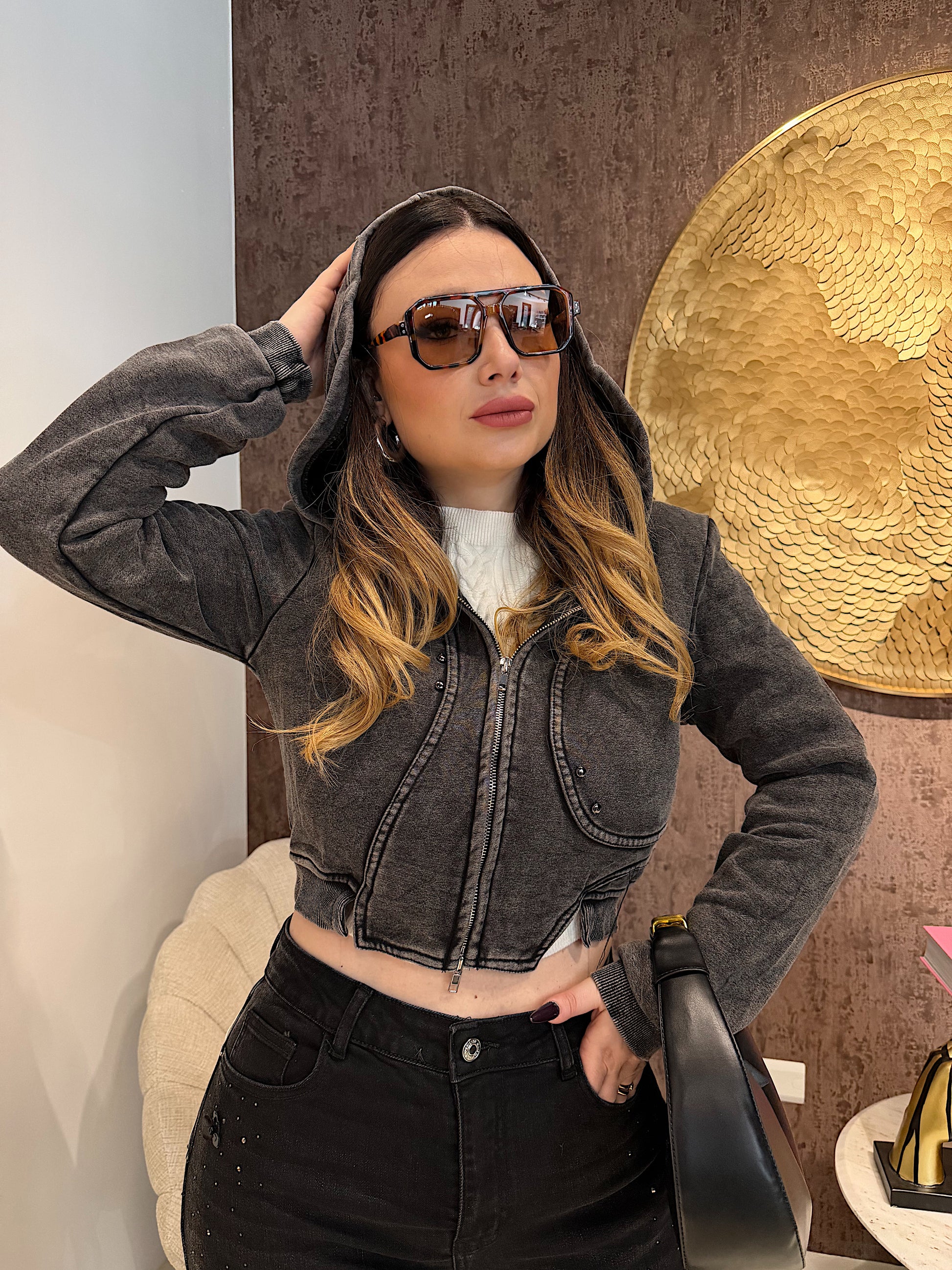 Felpa Cropped Zip Urban Style - R.a. Boutique