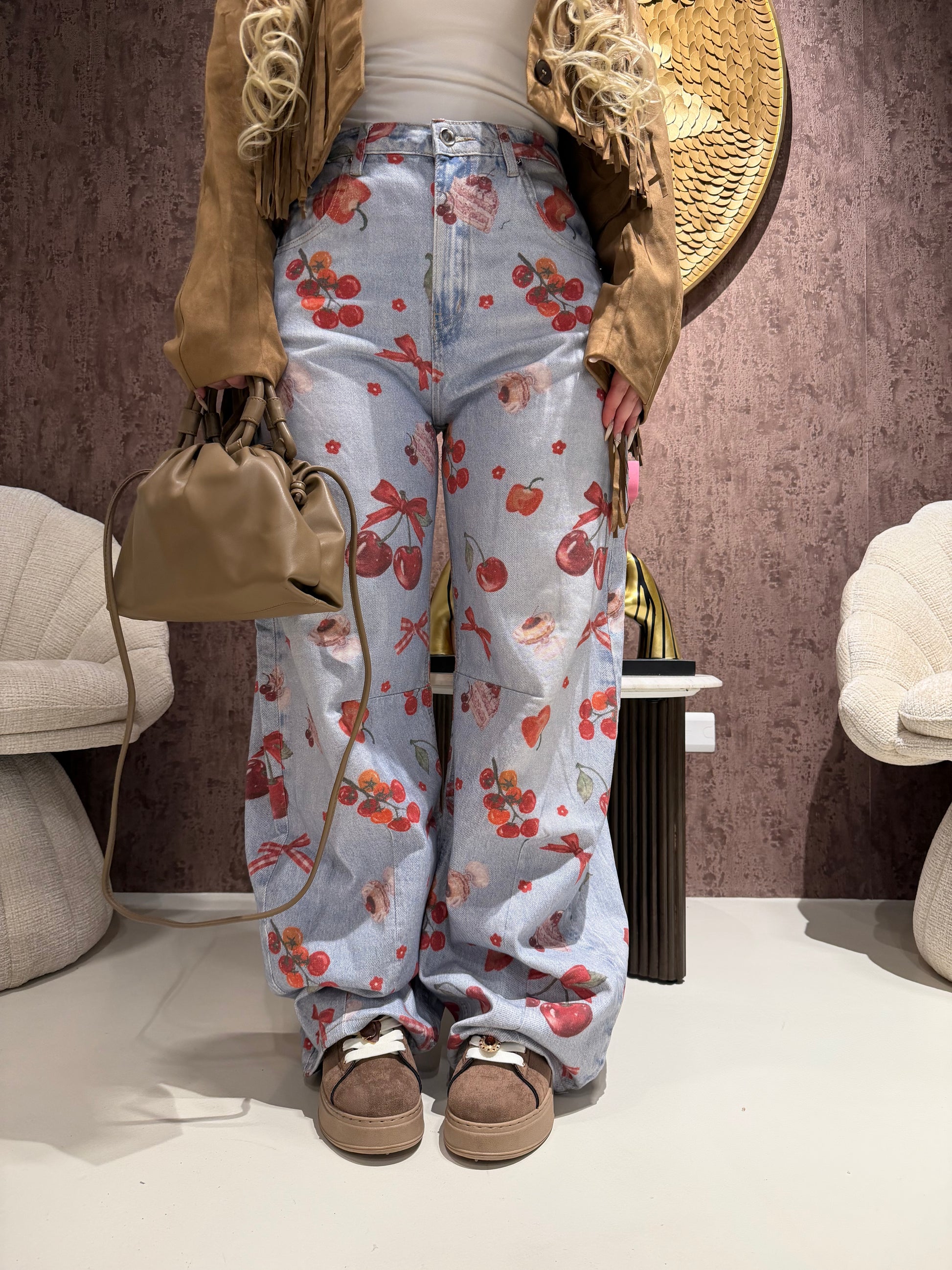Jeans Stampa Cherry & Bow - R.a. Boutique
