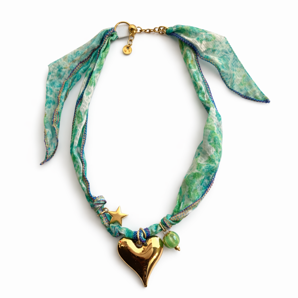 Collana Foulard Verde con cuore - R.a. Boutique