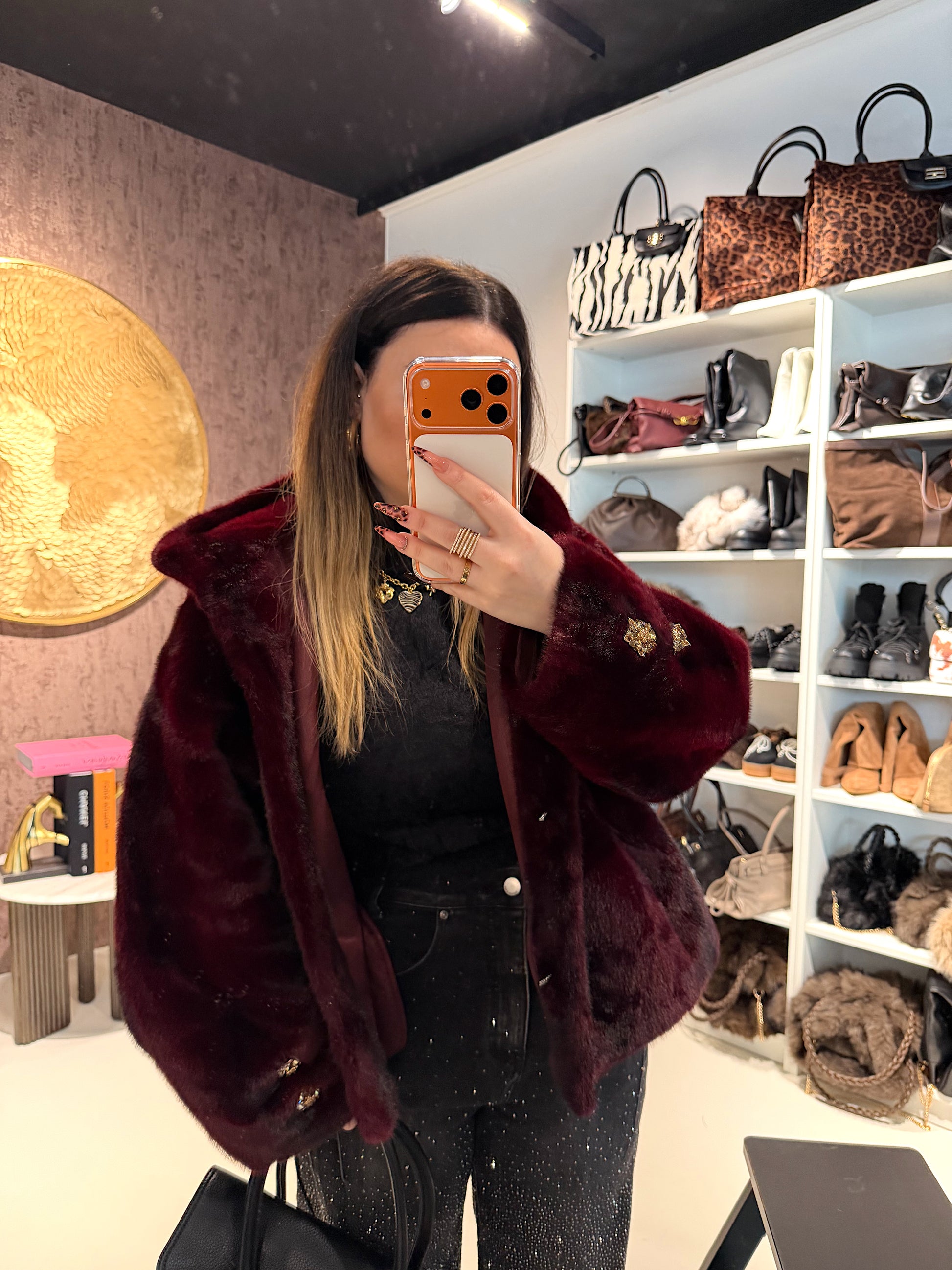 Giacca Pelliccia Elegance bordeaux e marrone - R.a. Boutique