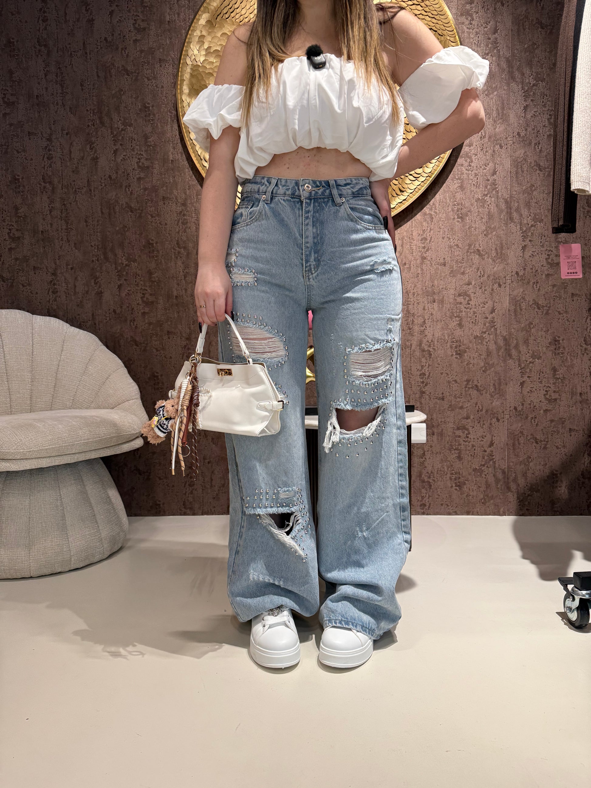 Jeans Wide Leg Strappi e Borchie - R.a. Boutique