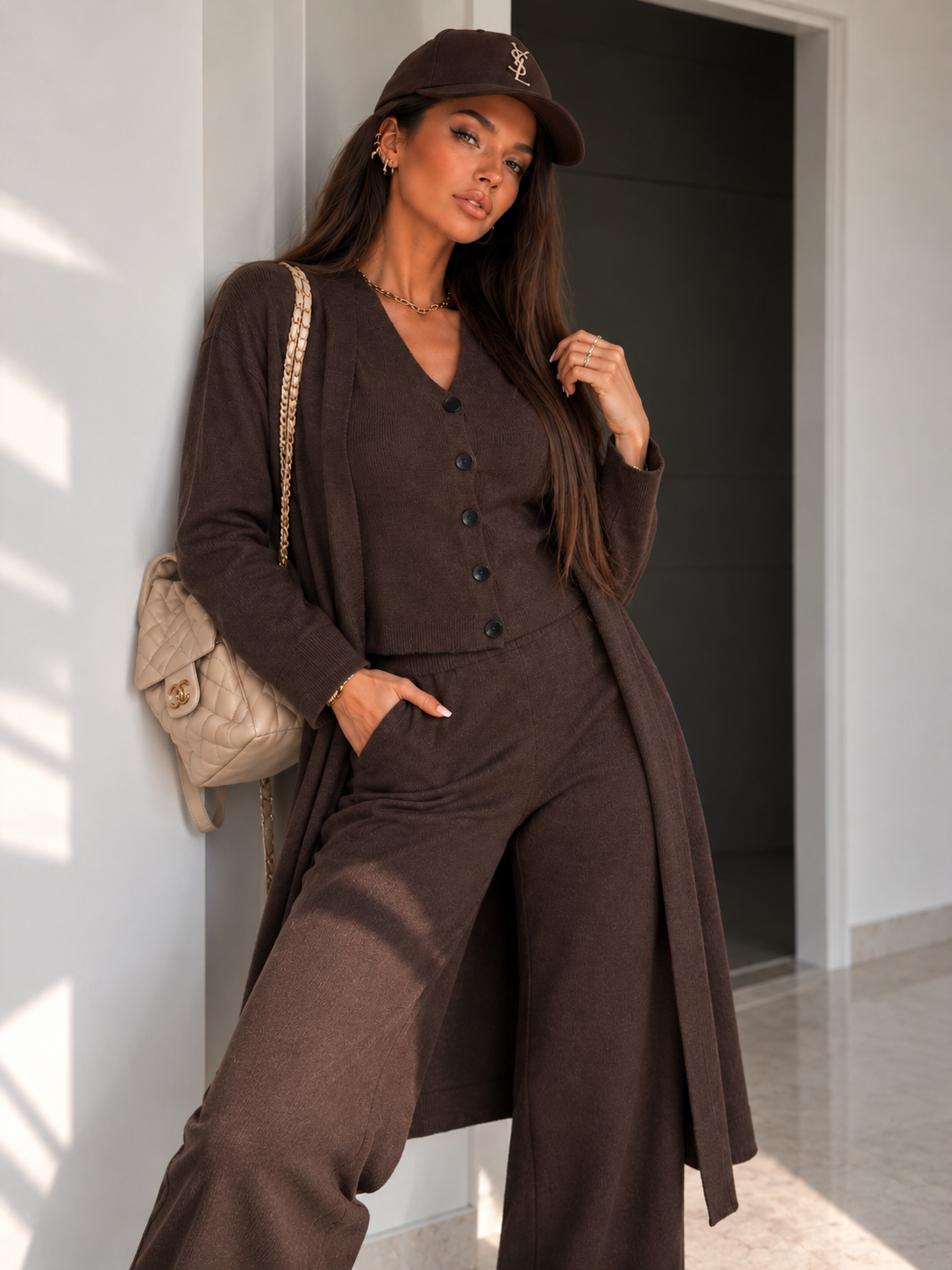 Completo 3 Pezzi in Maglia con Pantalone, Giacca e Cardigan - R.a. Boutique