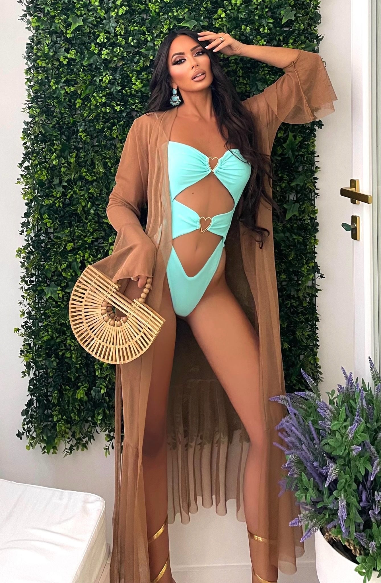 Costume intero con cuore verde acqua - R.a. Boutique