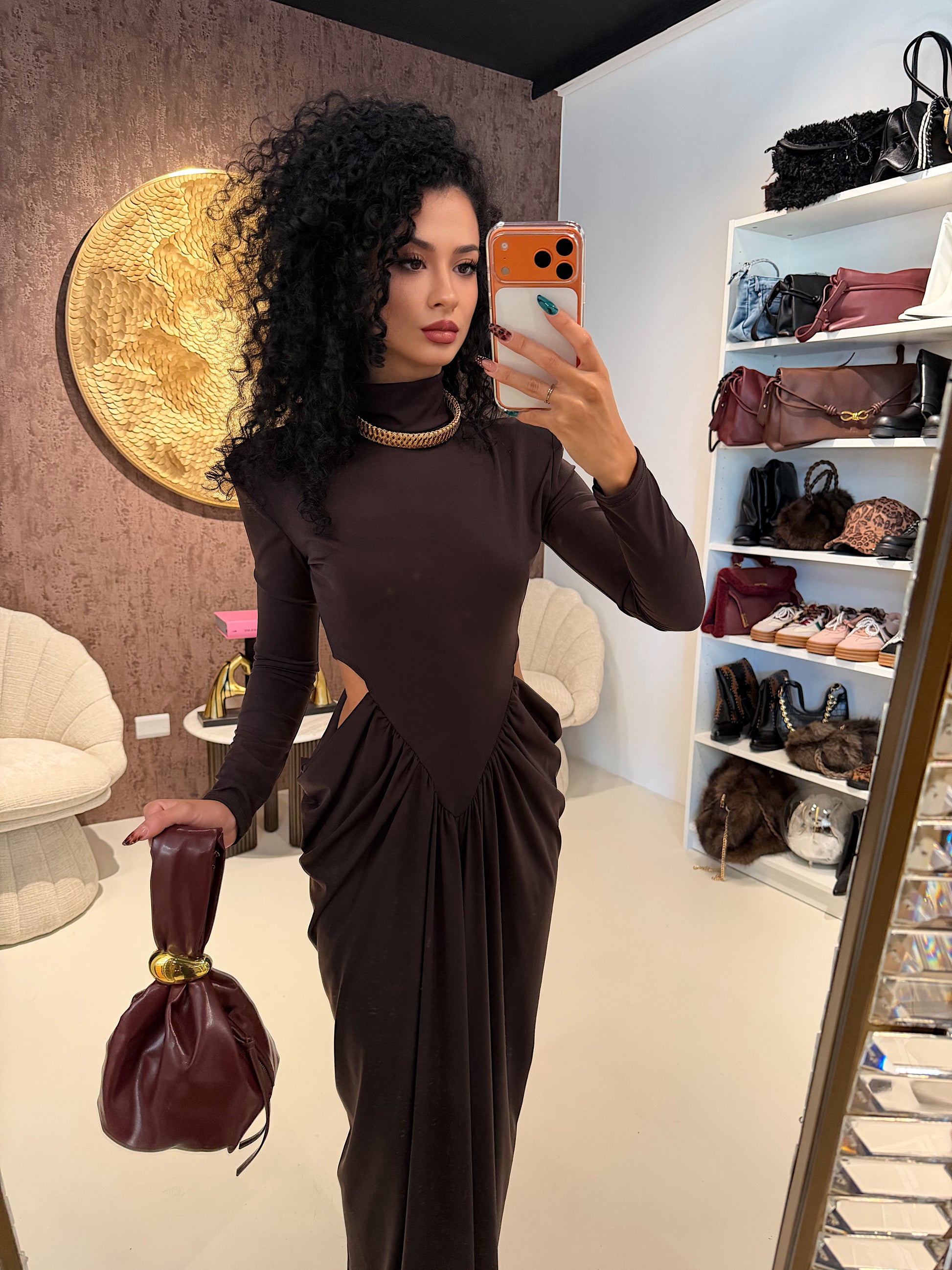 Abito lungo cut-out Caffè Elegance - R.a. Boutique