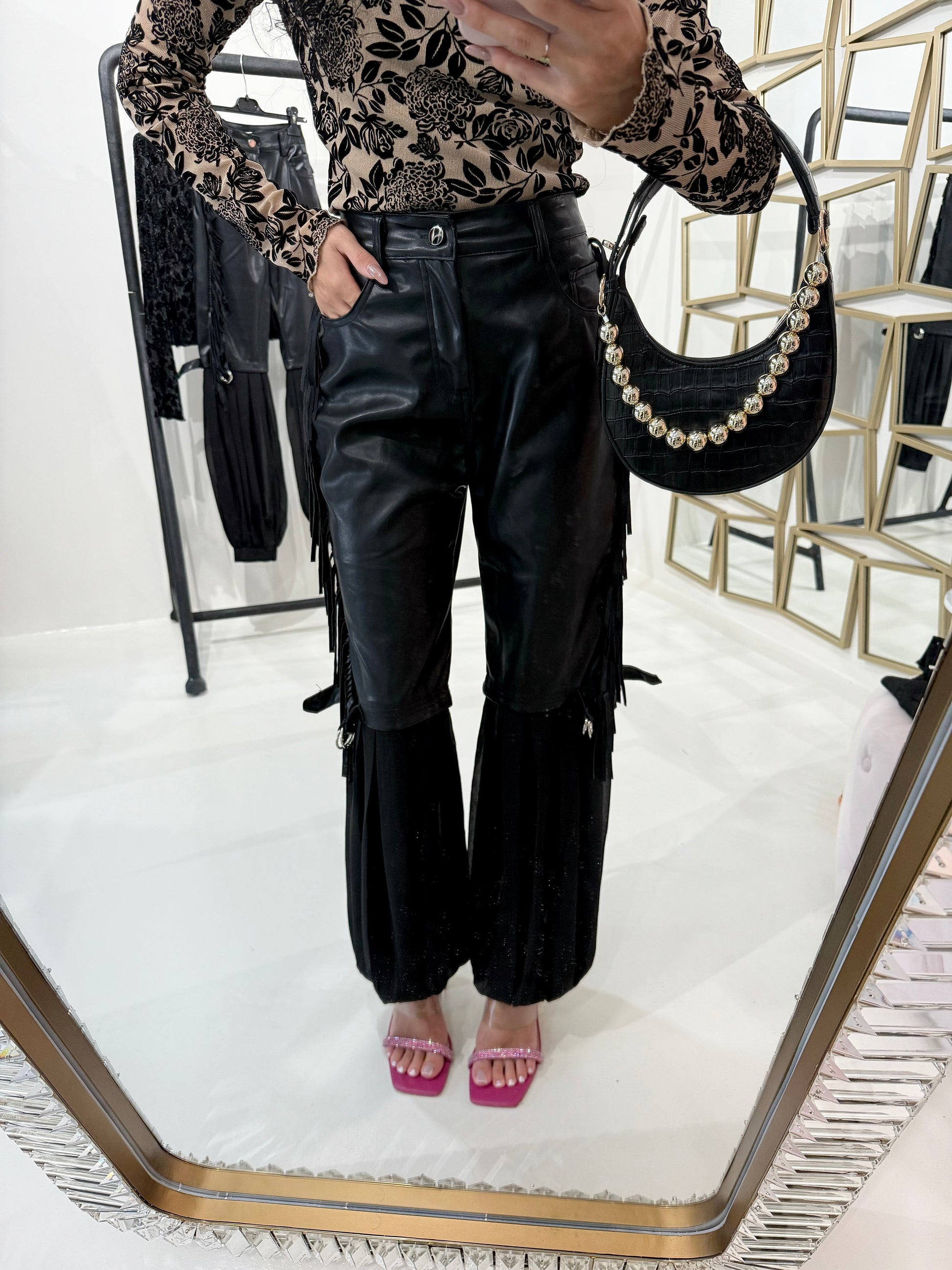 Pantalone in ecopelle con frange - R.a. Boutique