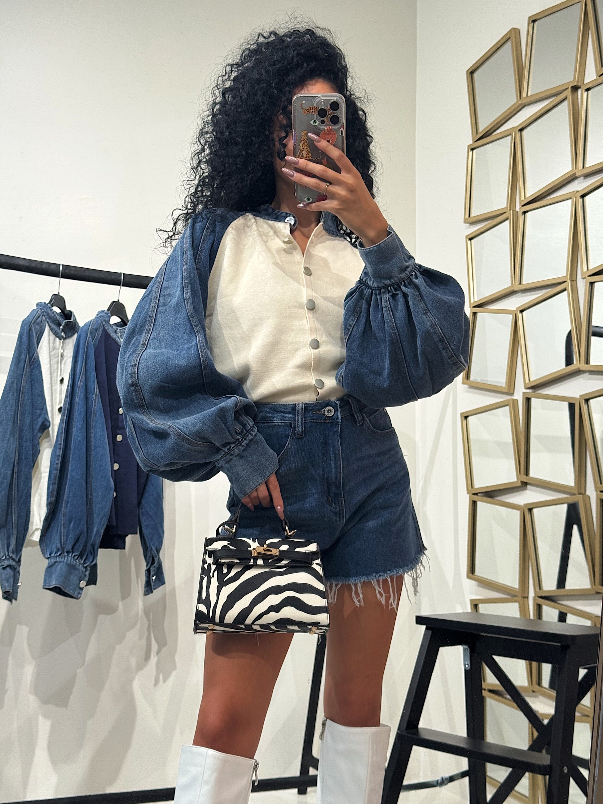 Maglioncino con dettaglio in denim - R.a. Boutique