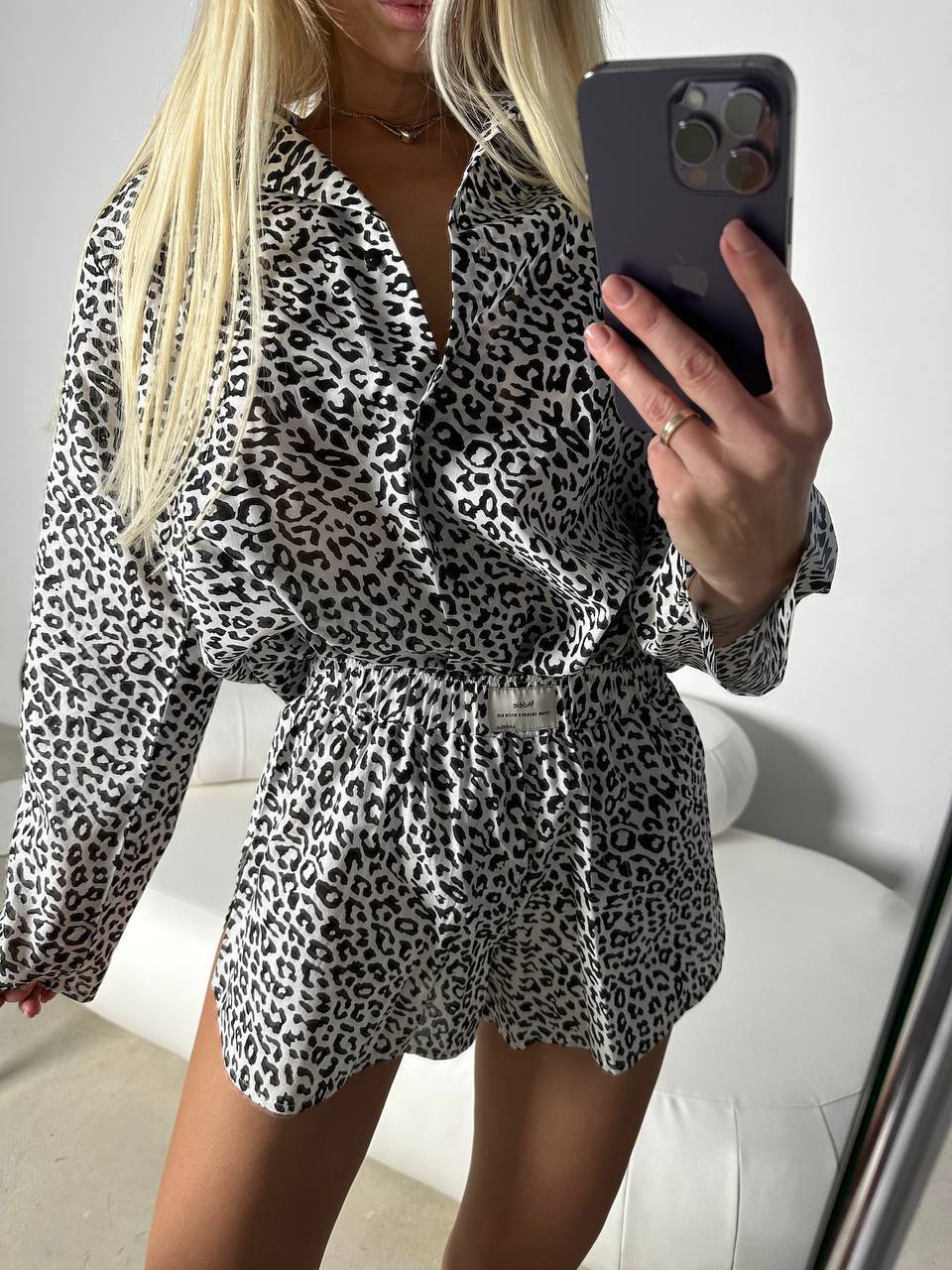 Set short più camicia animalier grigio - R.a. Boutique 