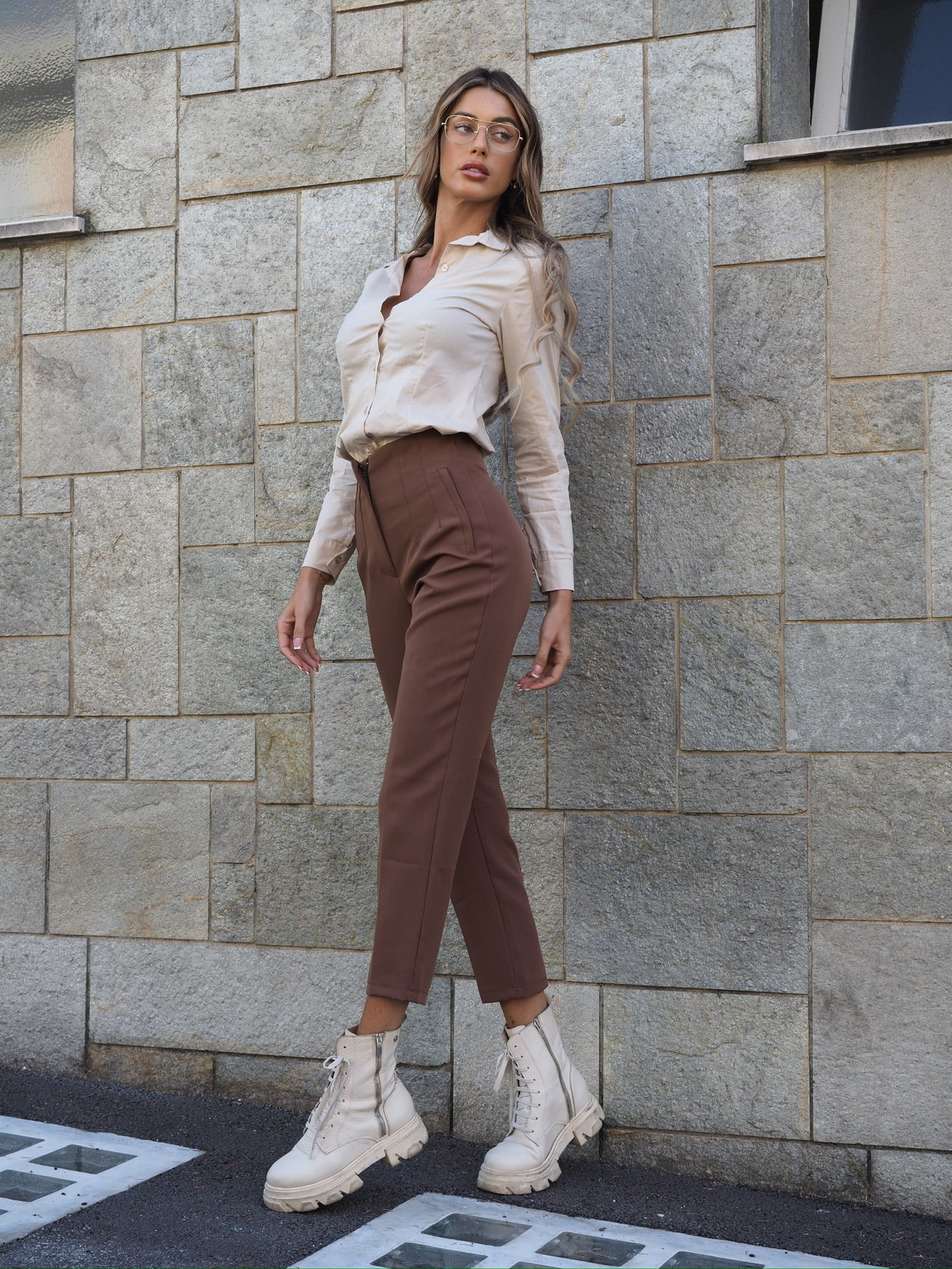 Pantalone vita alta choco - R.a. Boutique 