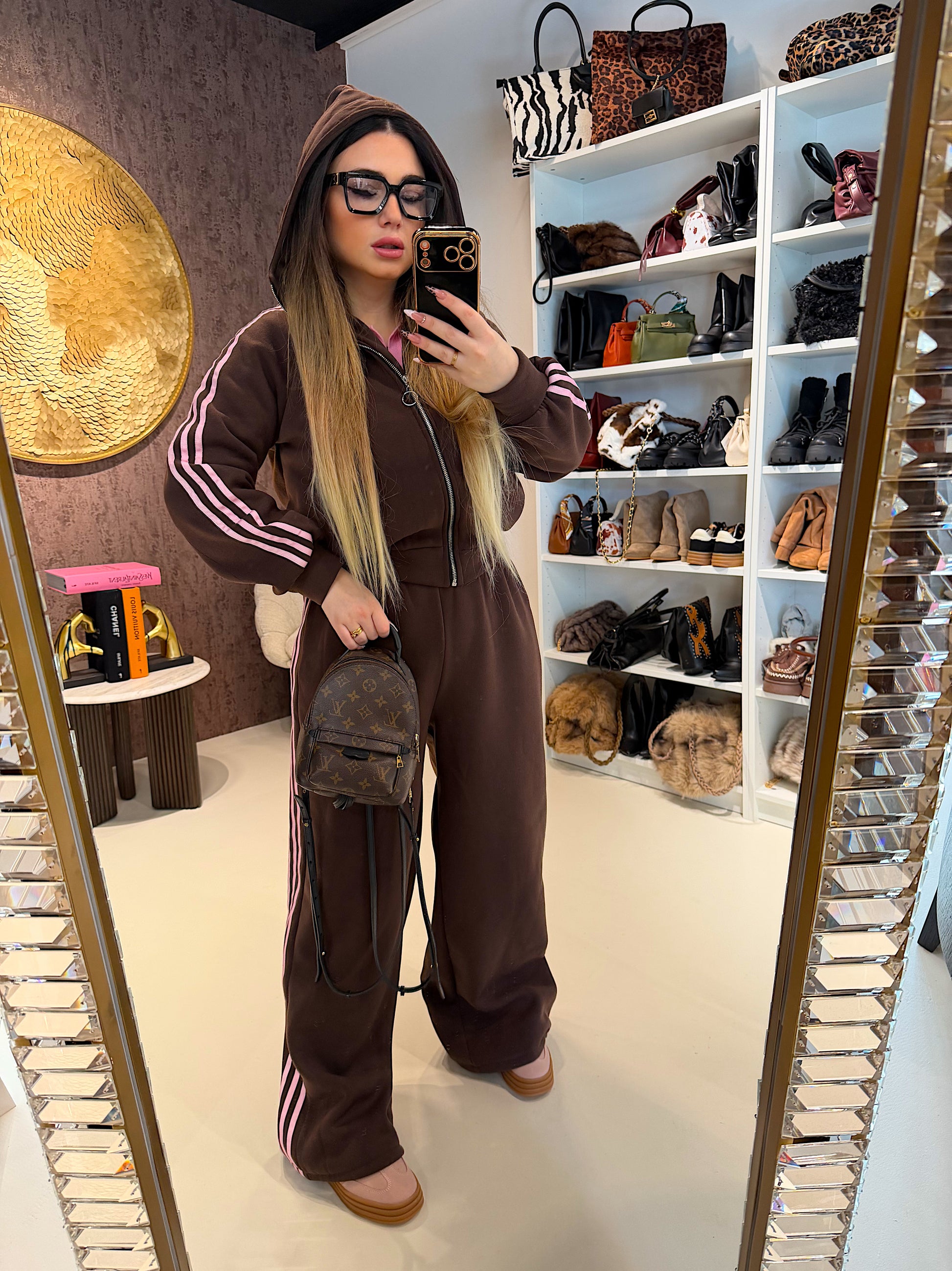 Completo tuta marrone righe rosa - R.a. Boutique