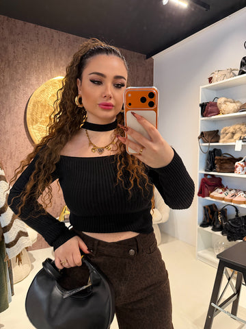 Maglia a costine con choker - R.a. Boutique