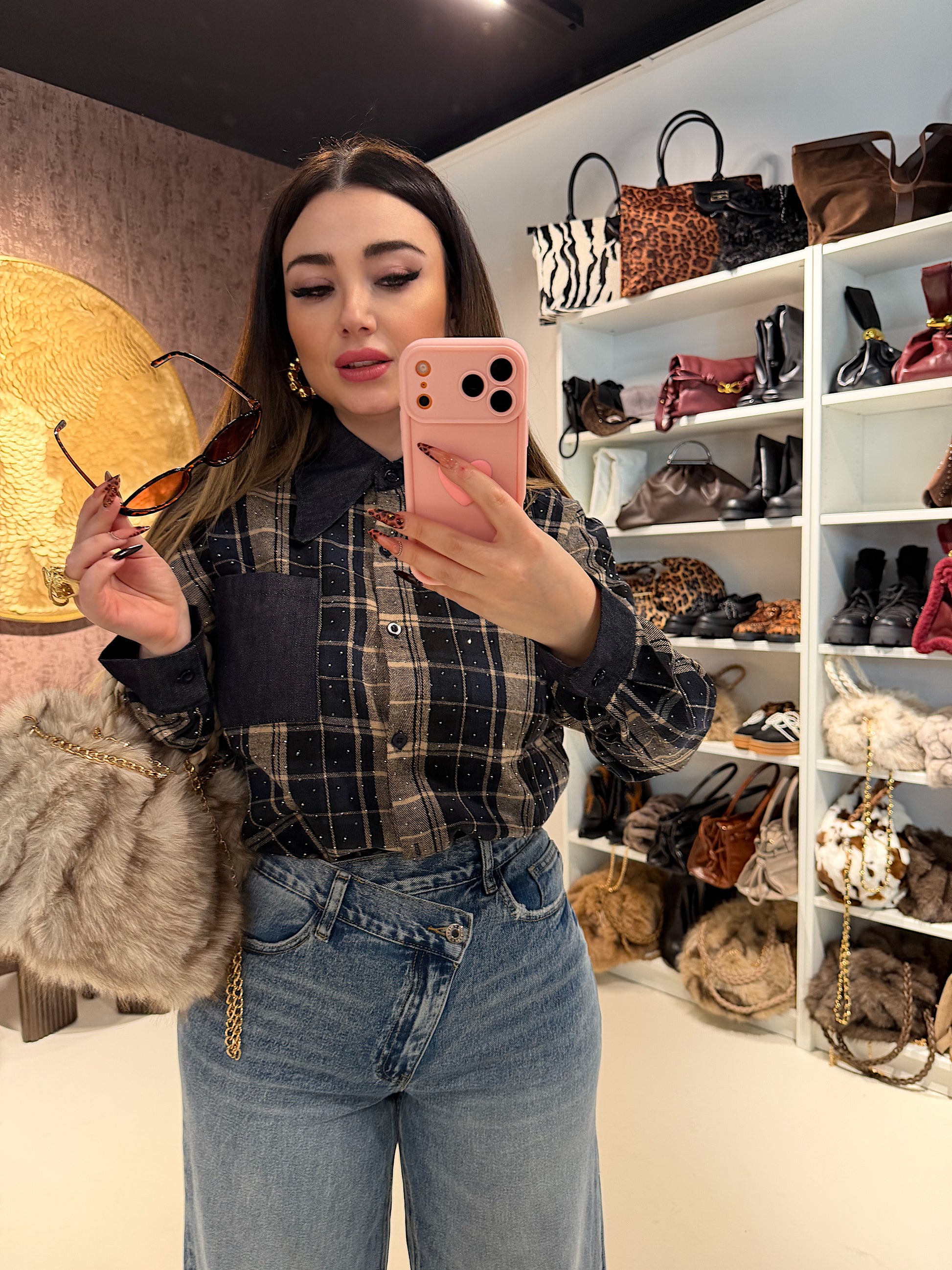 Camicia a quadri con brillantini ￼ - R.a. Boutique