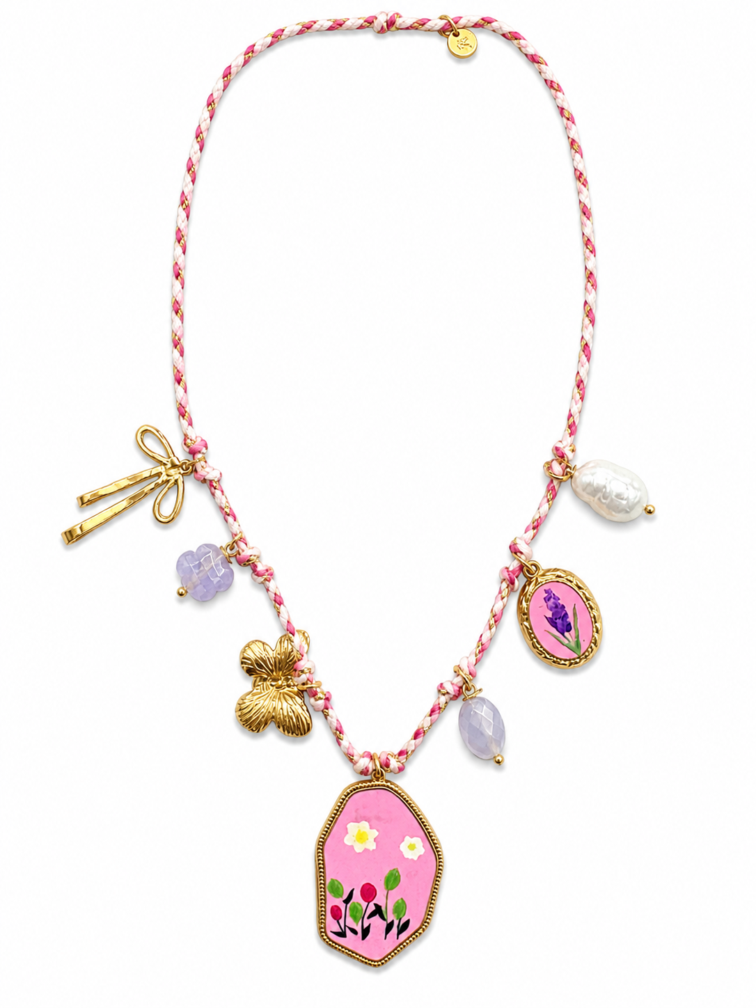 Collana Fiori Rosa con cordoncino intrecciato - R.a. Boutique