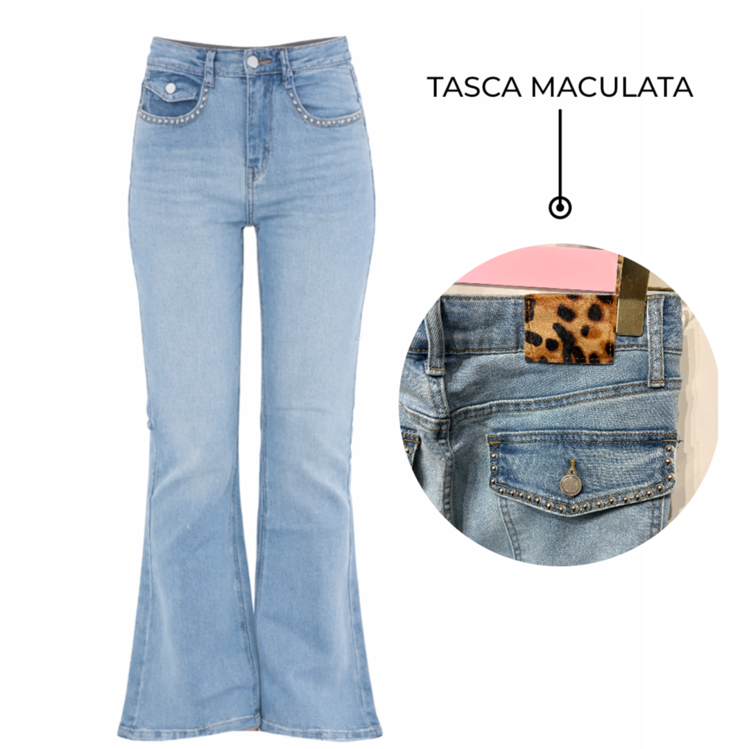 Jeans con borchie e dettaglio maculato sul retro - R.a. Boutique