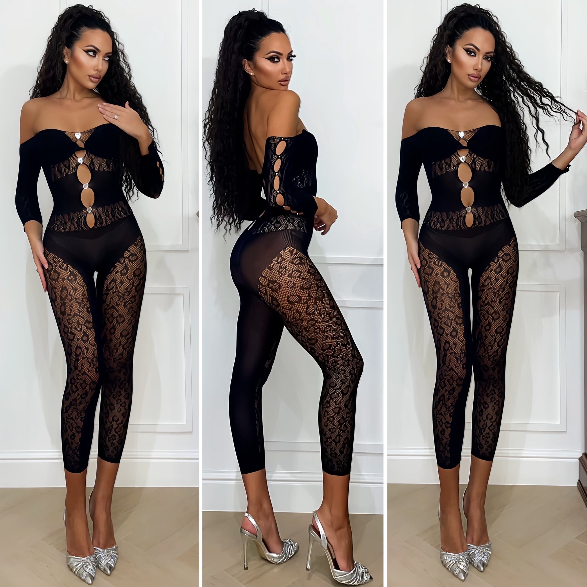 Tuta a rete con trama maculata e bottoni - R.a. Boutique 