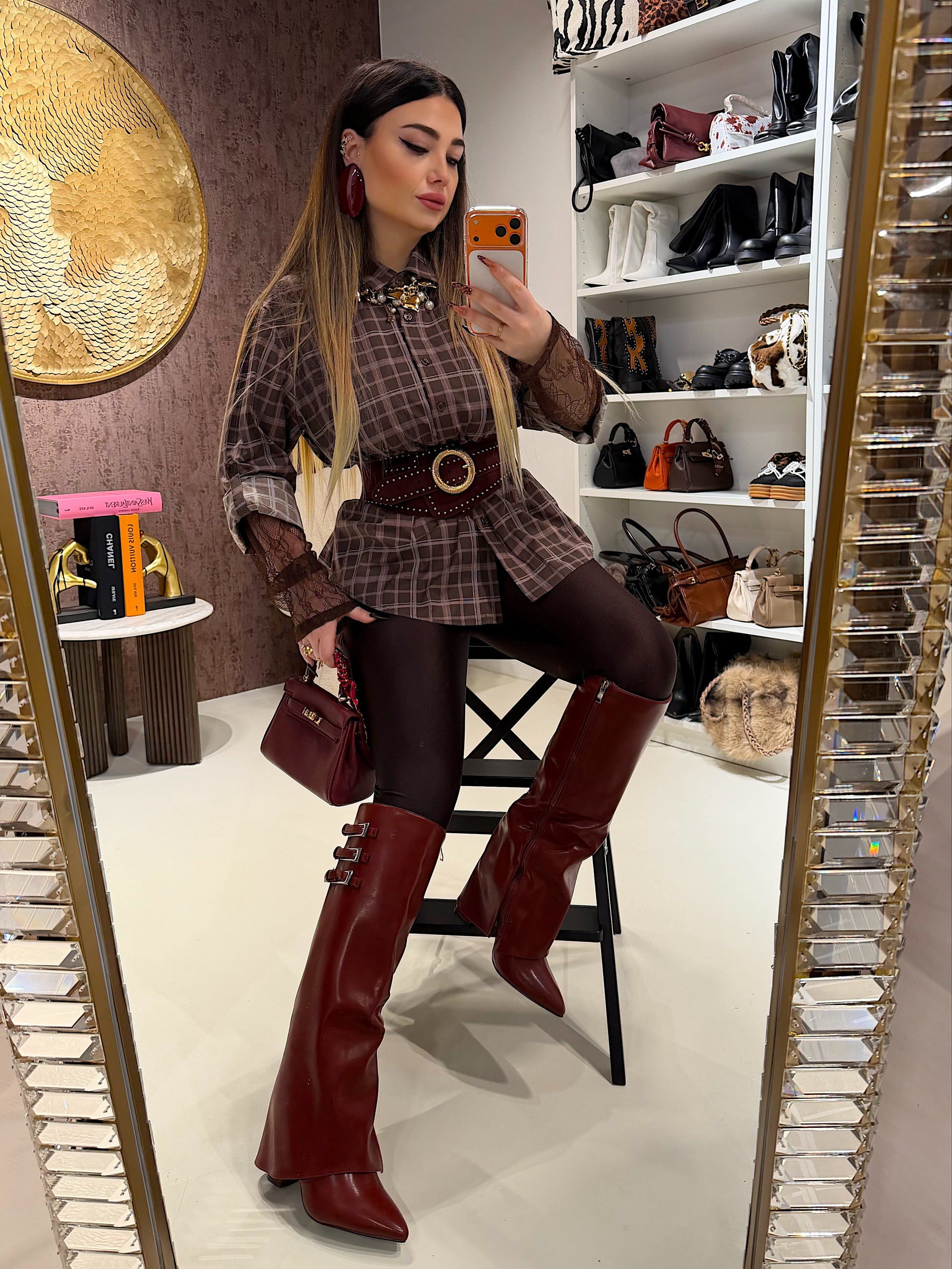 Camicia a quadri con polsino in pizzo - R.a. Boutique