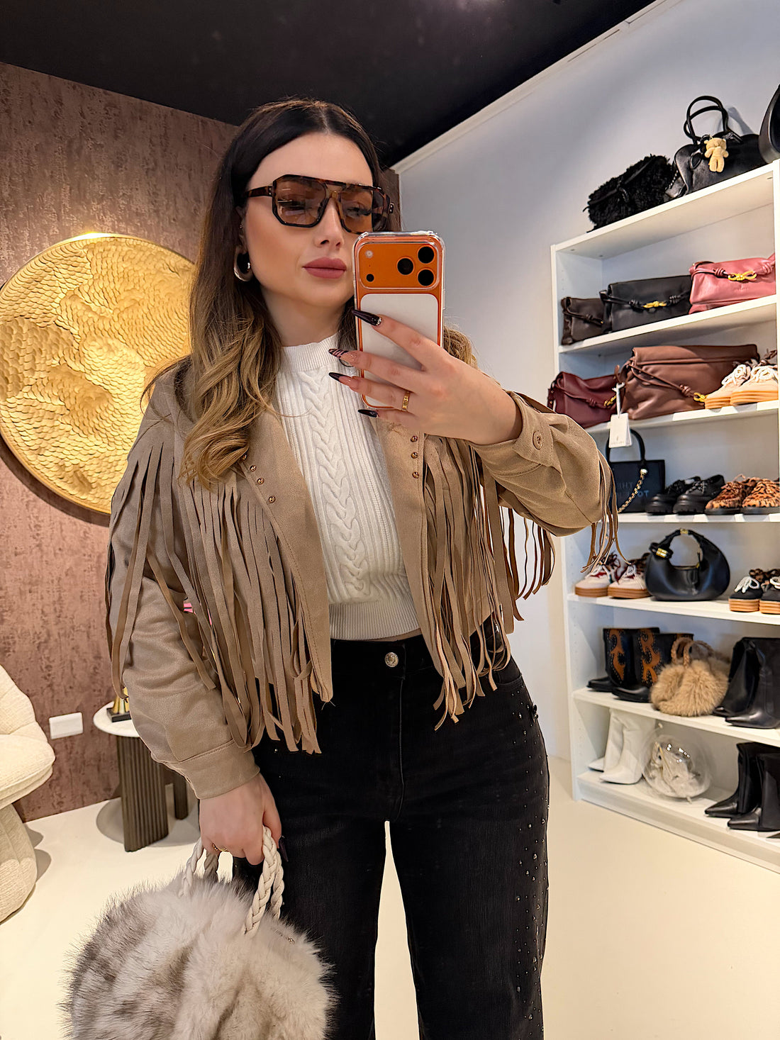 Giacca in camoscio con frange - R.a. Boutique