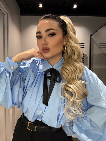 Camicia celeste con fiocco - R.a. Boutique