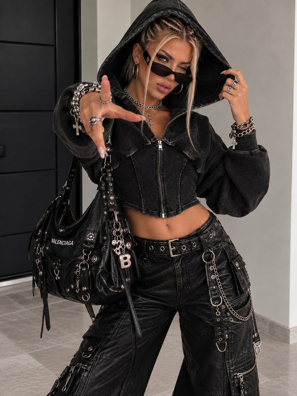 Felpa Crop Corset Zip