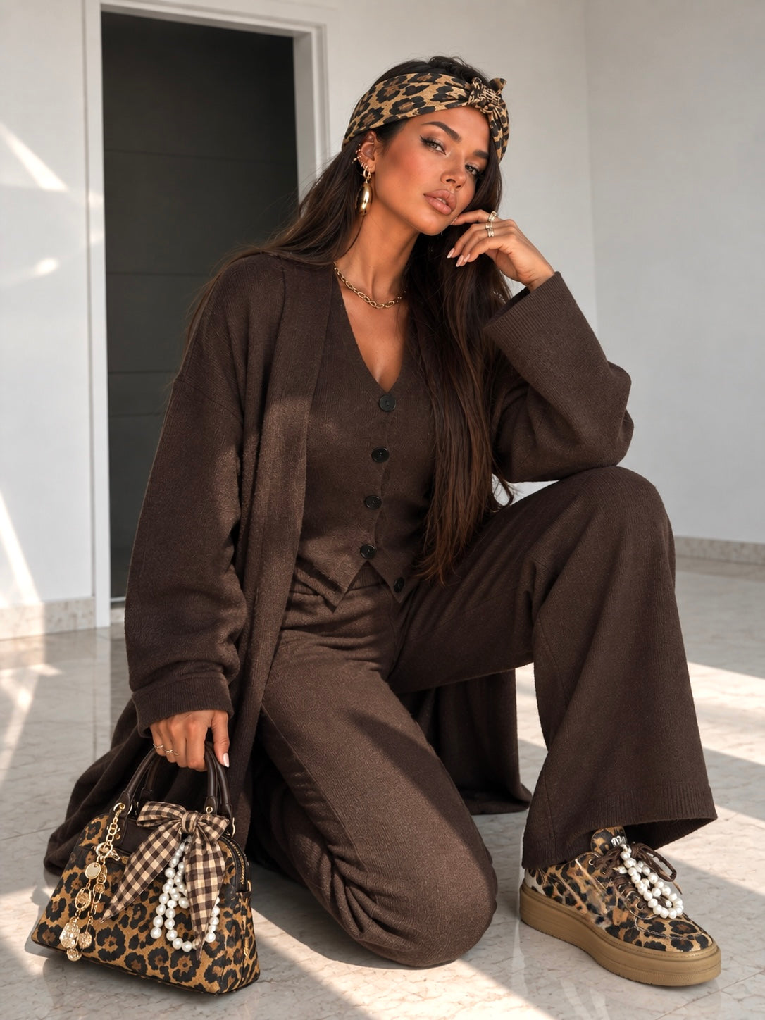 Completo 3 Pezzi in Maglia con Pantalone, Giacca e Cardigan - R.a. Boutique