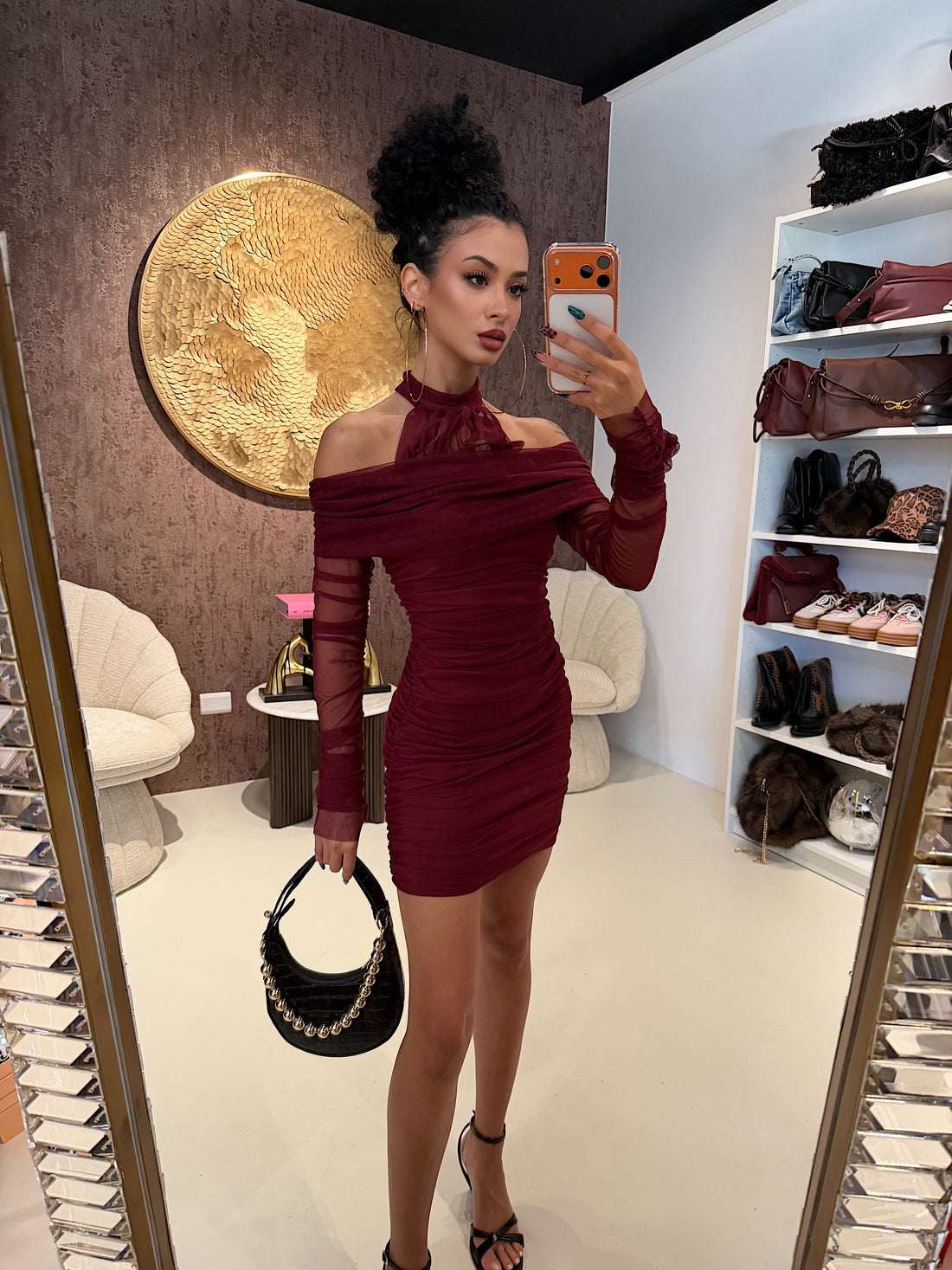 Abito a fascia con dettagli in velo bordeaux - R.a. Boutique