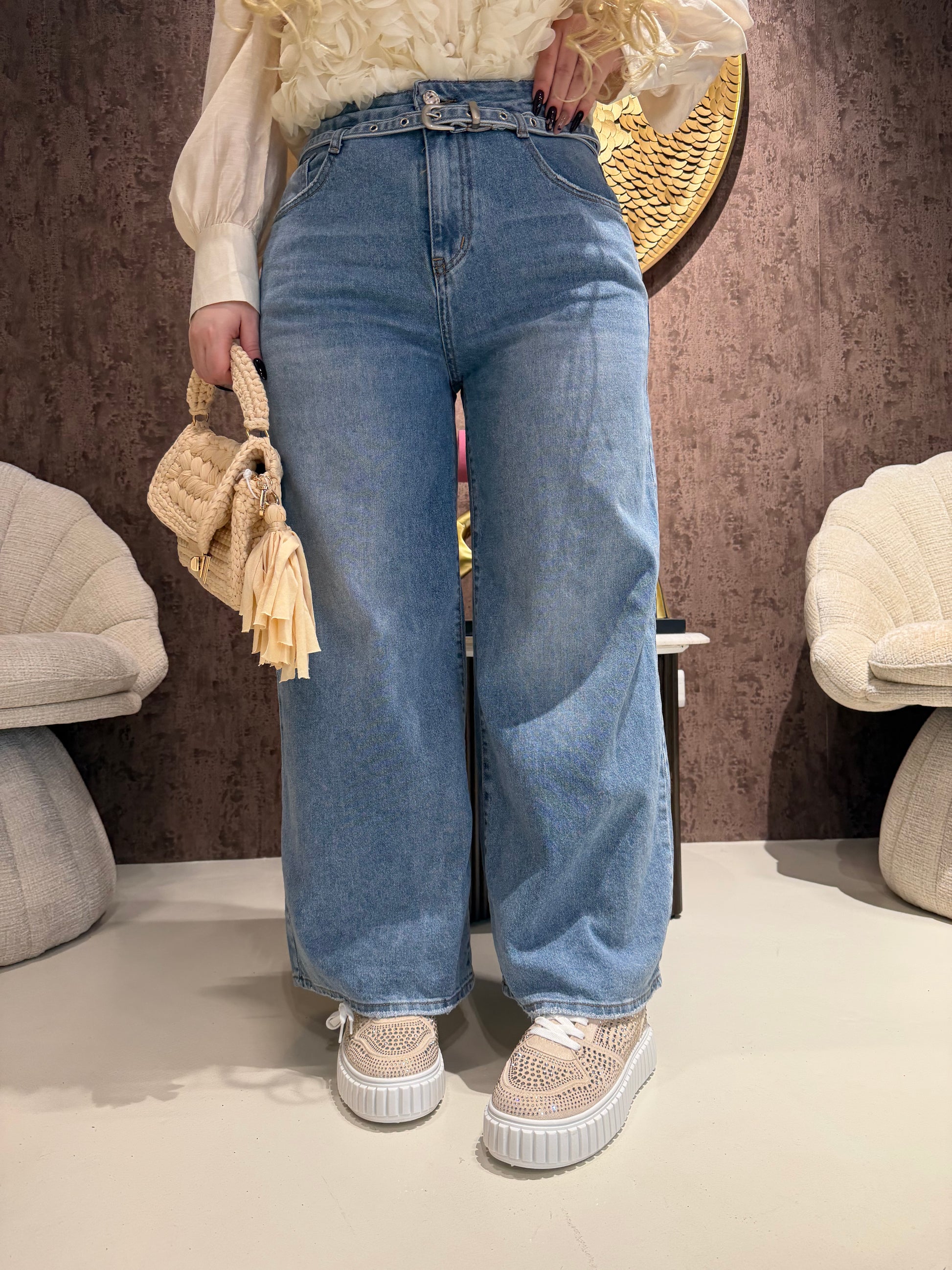 Jeans Wide Leg con Cintura Integrata - R.a. Boutique