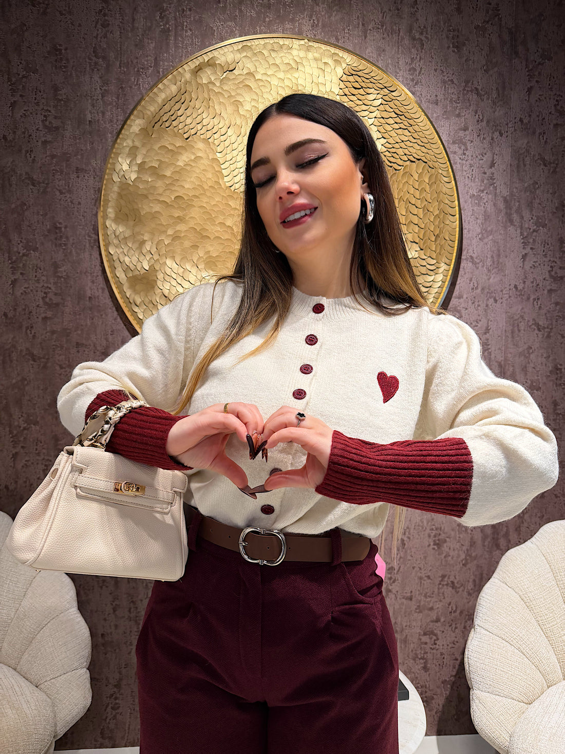 Maglioncino con cuore e dettagli bordeaux - R.a. Boutique