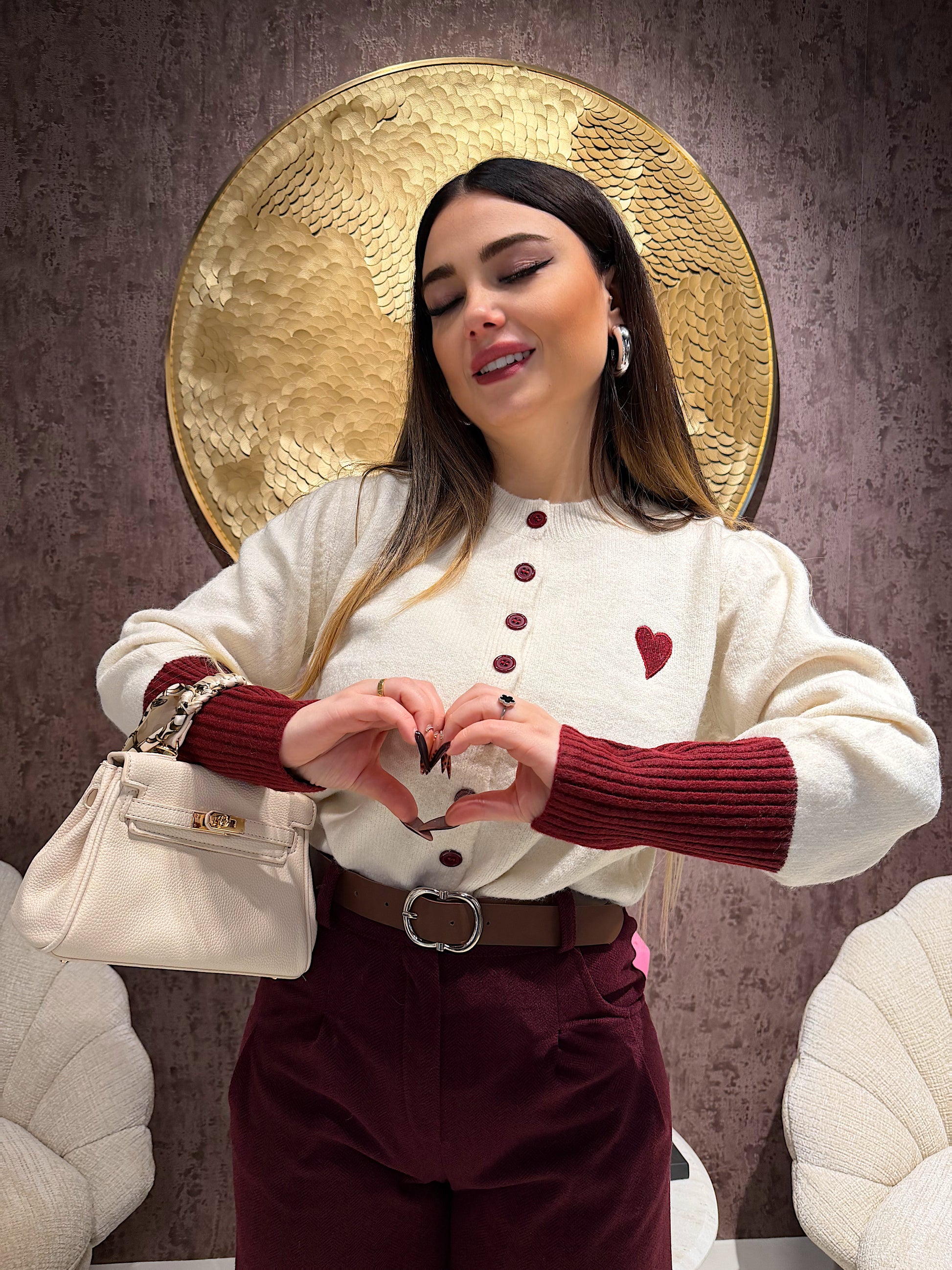 Maglioncino con cuore e dettagli bordeaux - R.a. Boutique