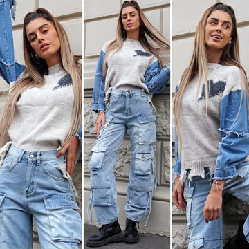 Maglione over con dettaglio in jeans - R.a. Boutique 