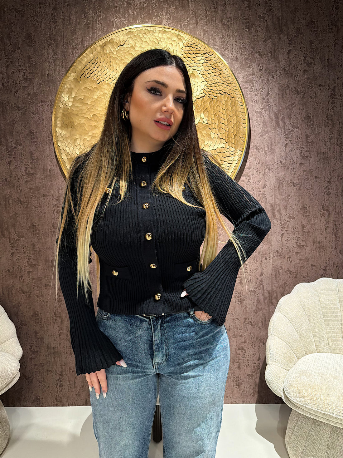 Cardigan Gold Button manica ampia - R.a. Boutique