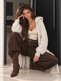 Cardigan Lungo a Trecce con Cappuccio Beige - R.a. Boutique