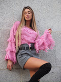 Maglione rosa barbie con frange - R.a. Boutique 