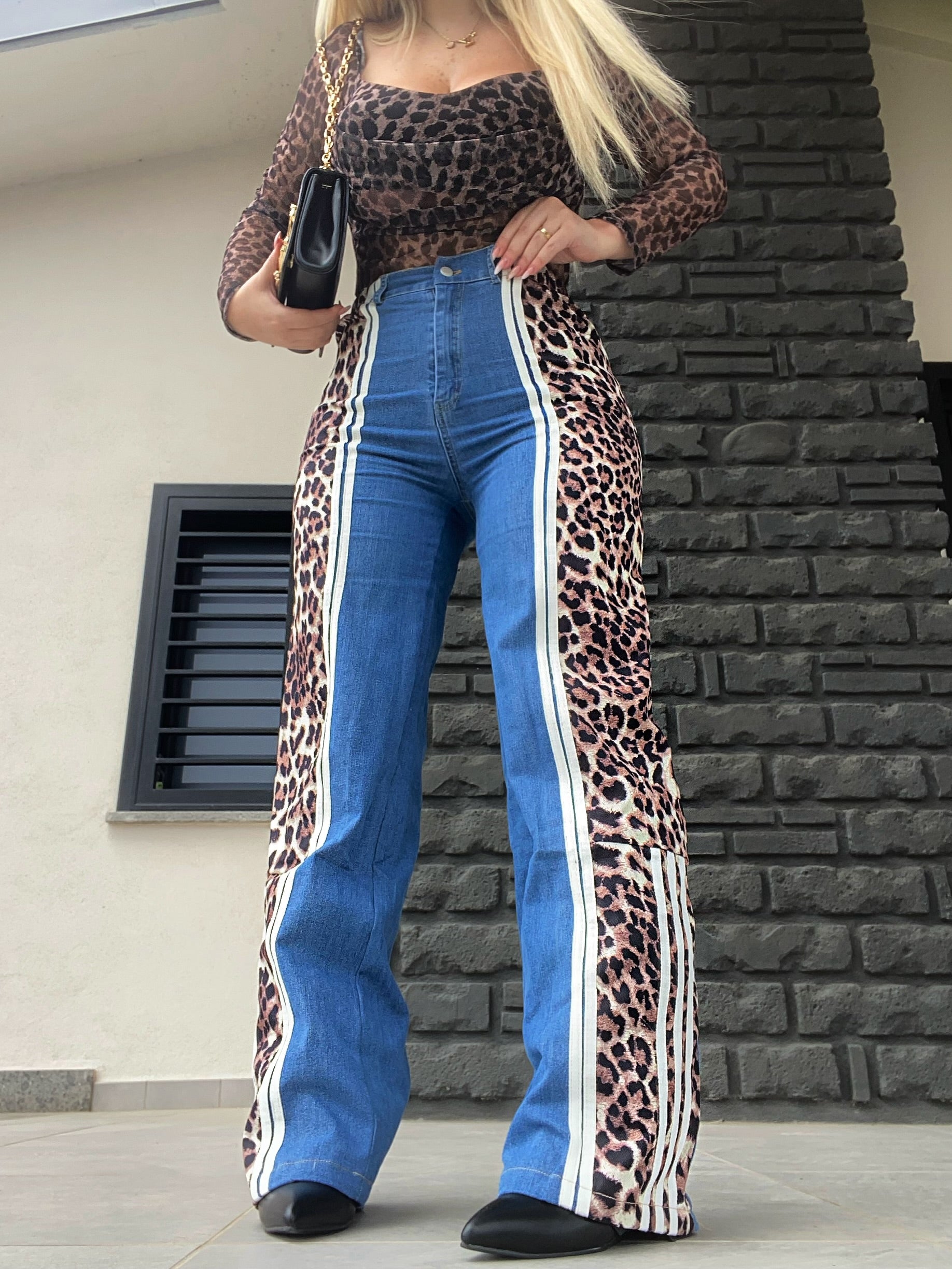 Denim con banda animalier - R.a. Boutique 