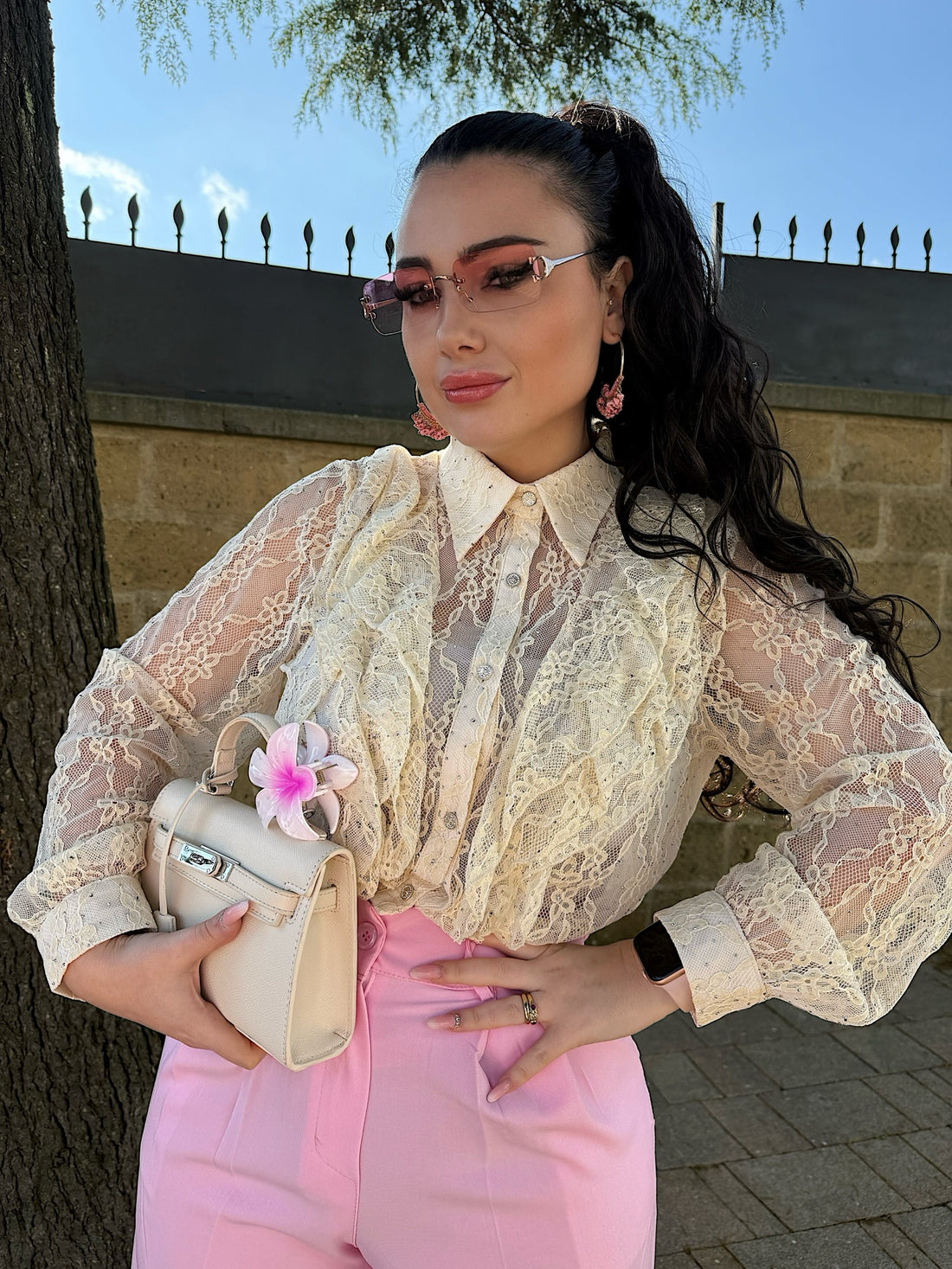 Camicia in pizzo con strass - R.a. Boutique