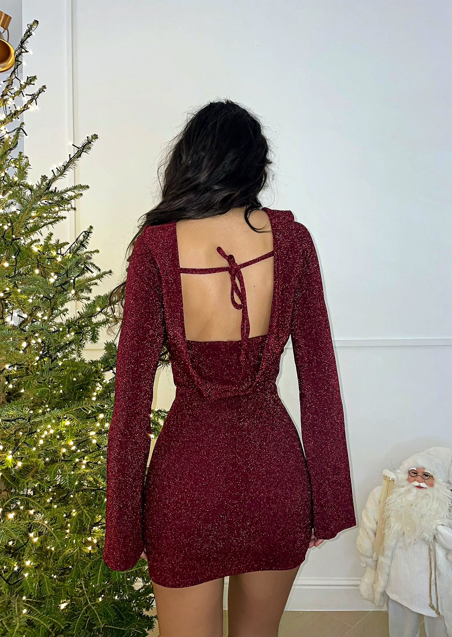 Abito bordeaux glitter schiena aperta - R.a. Boutique 