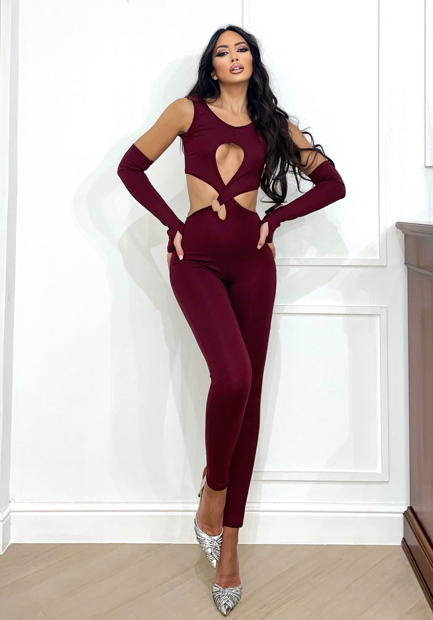 Tuta aderente con incrocio bordeaux - R.a. Boutique