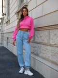 Felpa crop rosa barbie con lacci - R.a. Boutique 