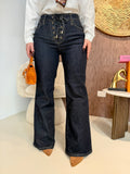Jeans Flare a Vita Alta con Lacci Frontali - R.a. Boutique