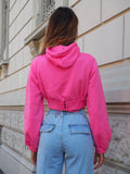 Felpa crop rosa barbie con lacci - R.a. Boutique 