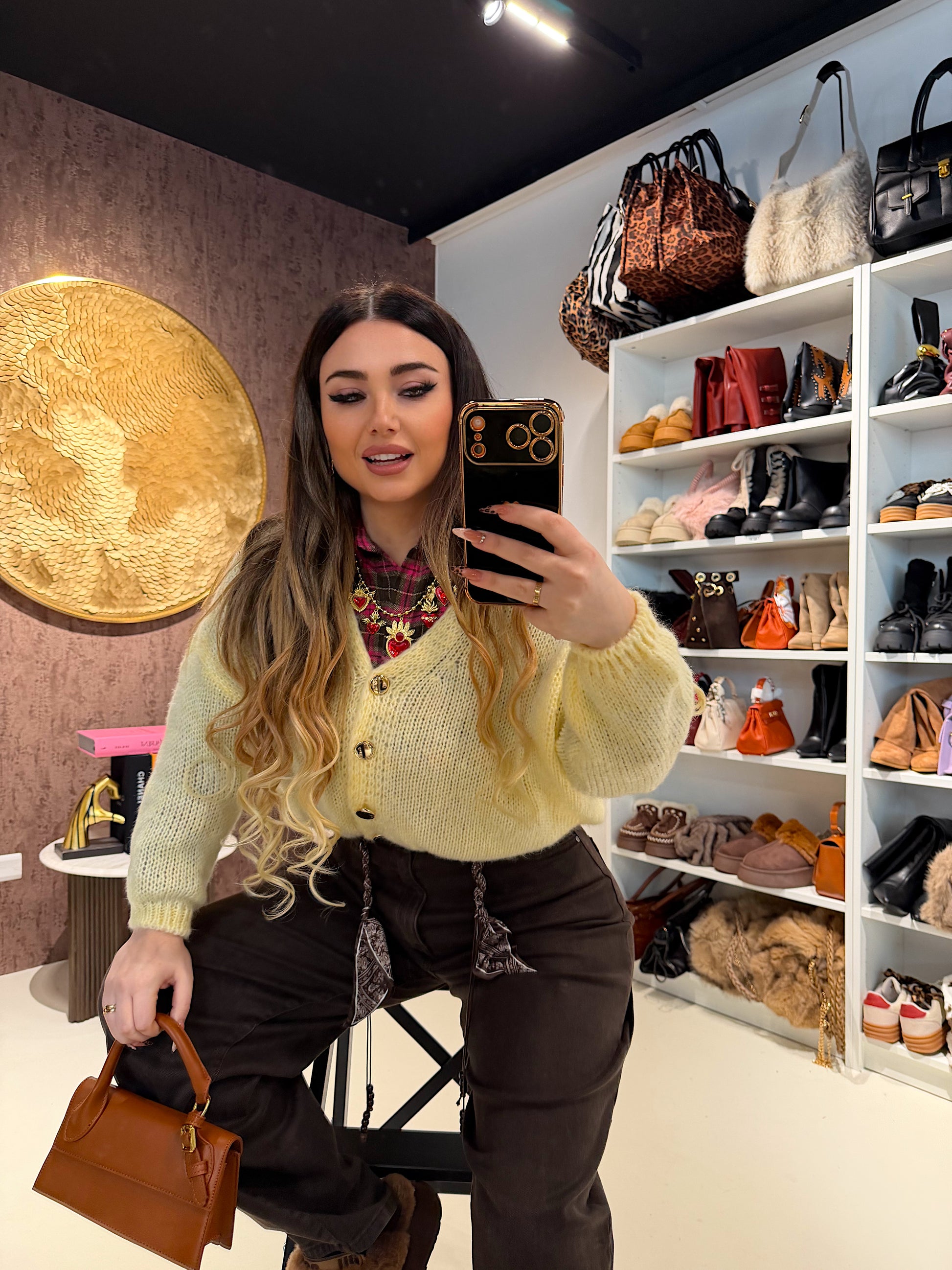 Cardigan giallo con bottoncini oro - R.a. Boutique