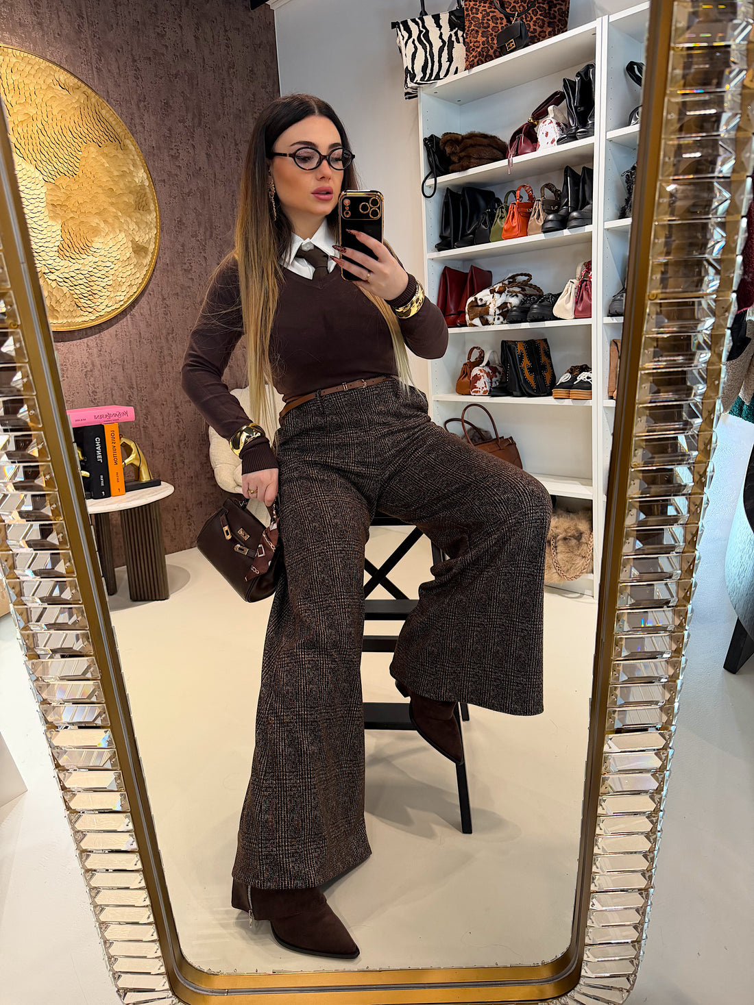 Pantalone city scuro con cinturina - R.a. Boutique